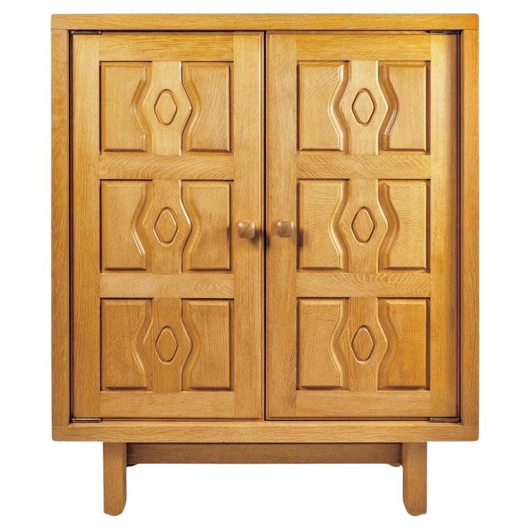 1950s Guillerme and Chambron Solid Oak Cabinet For Sale