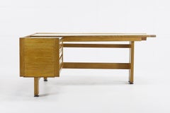 1950s Guillerme and Chambron Solid Oak Corner Desk