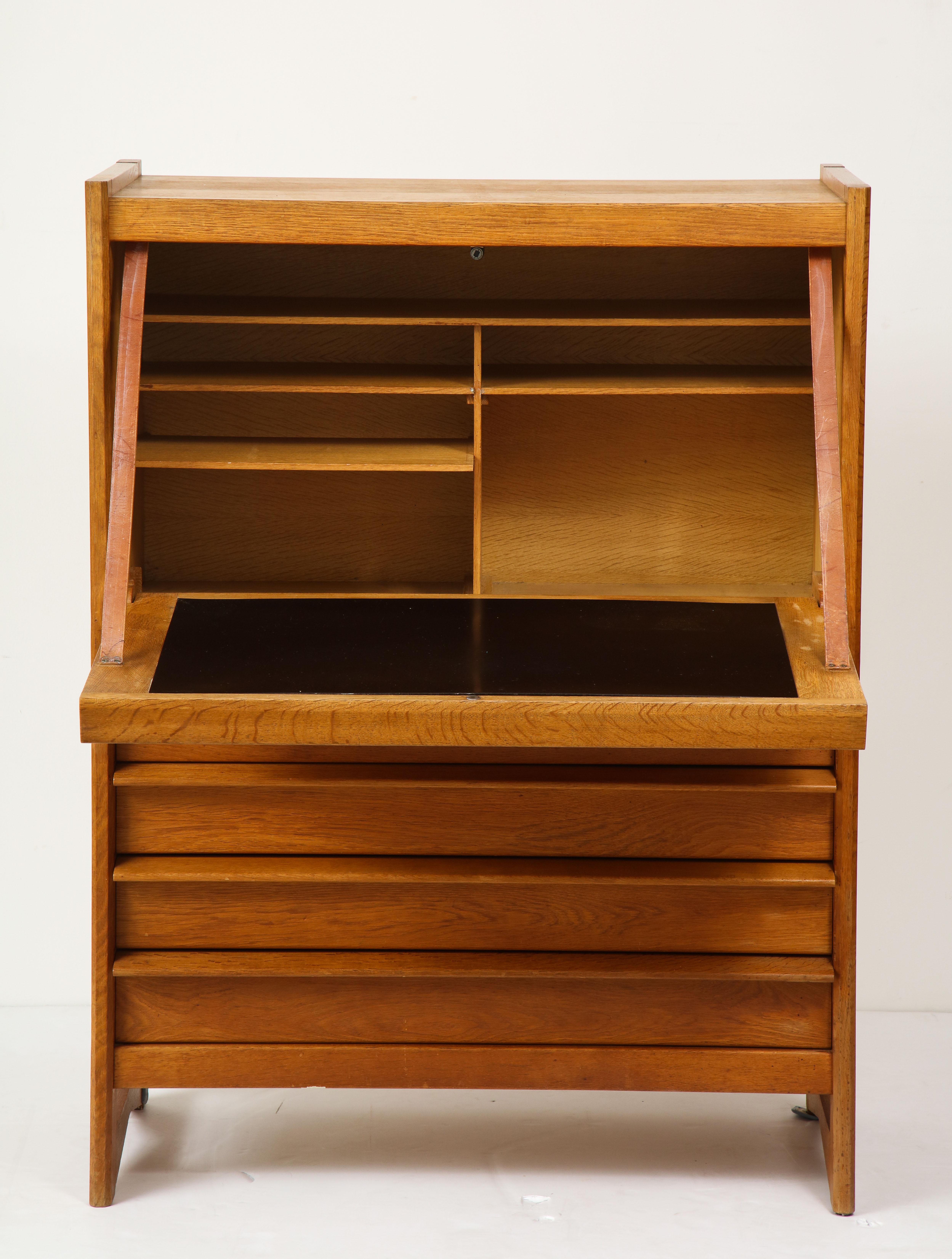 Mid-20th Century 1950s Guillerme & Chambron Solid French Oak Chest of Drawers and Secretary For Sale
