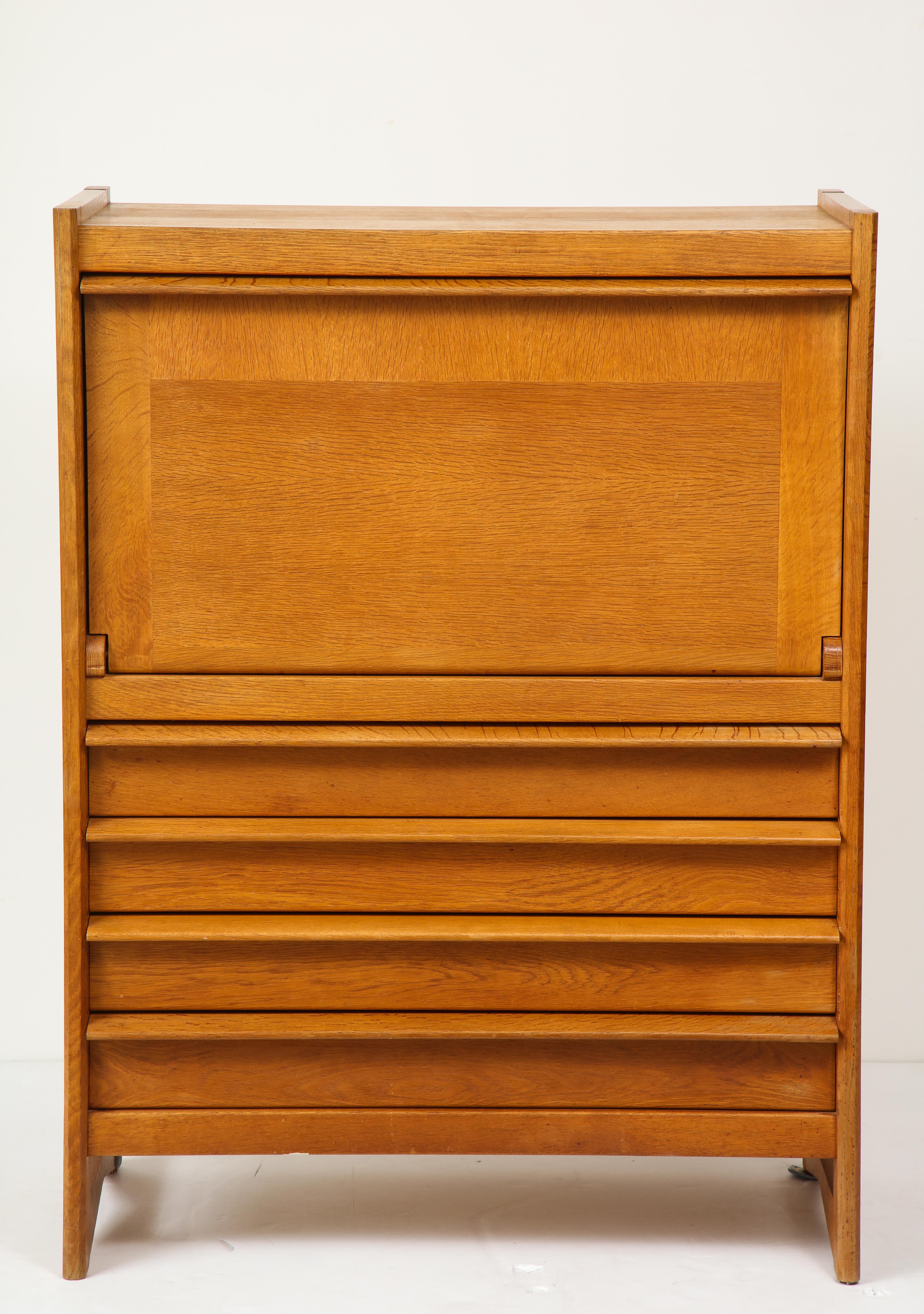 1950s Guillerme & Chambron Solid French Oak Chest of Drawers and Secretary For Sale 2