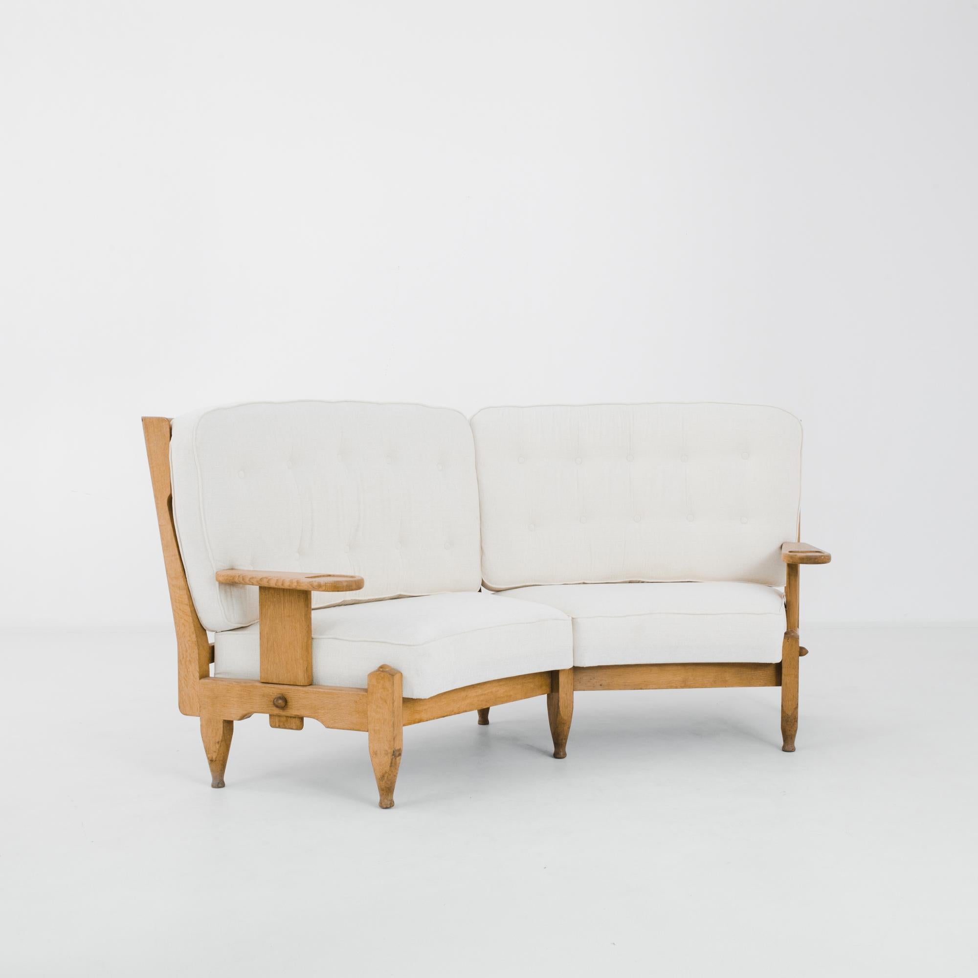 Mid-Century Modern 1950s Guillerme et Chambron Curved Oak Sofa