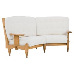 1950s Guillerme et Chambron Curved Oak Sofa