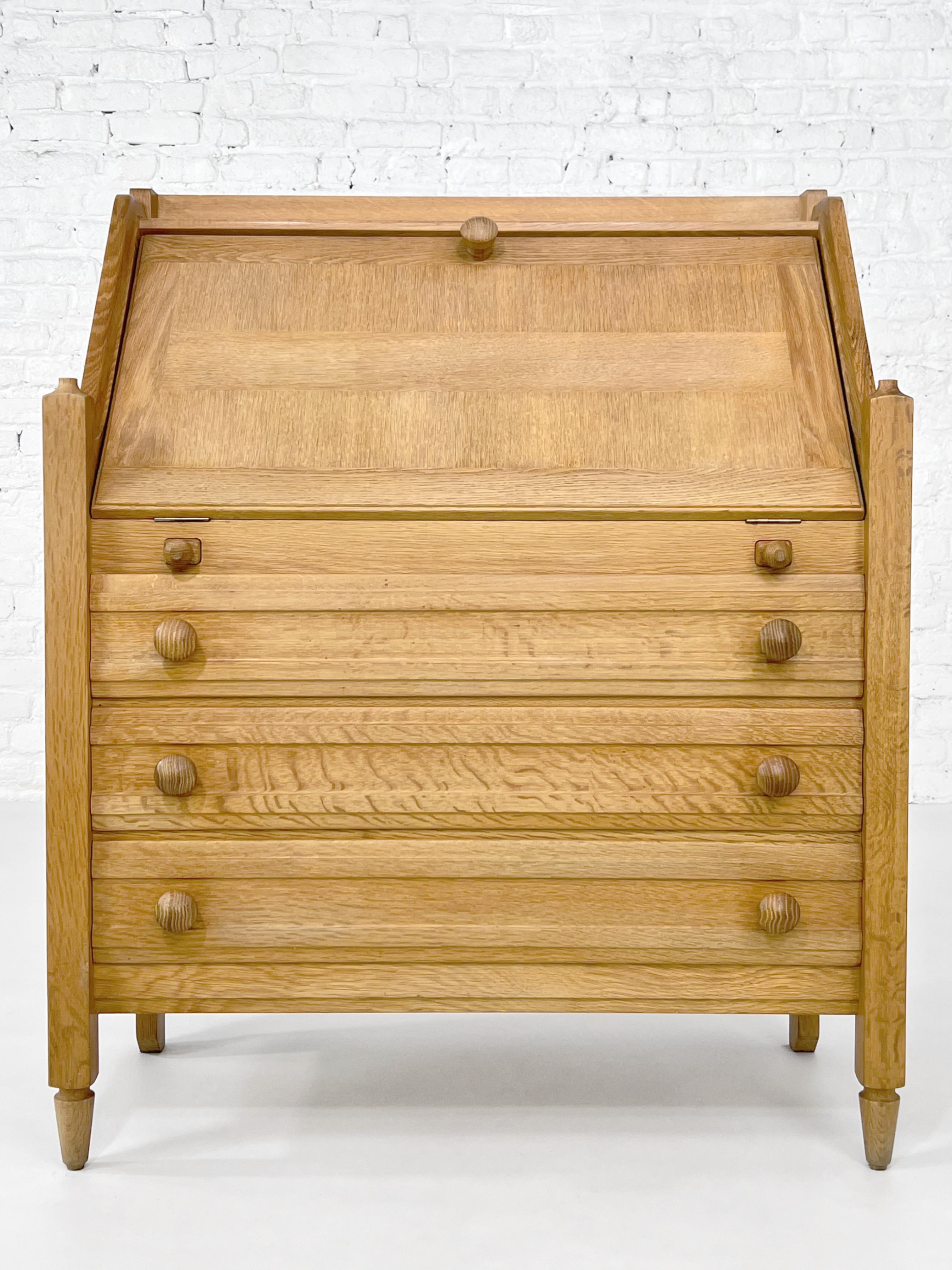 1950s - 1960s French Guillerme et Chambron design oak chest of drawers and secretary 