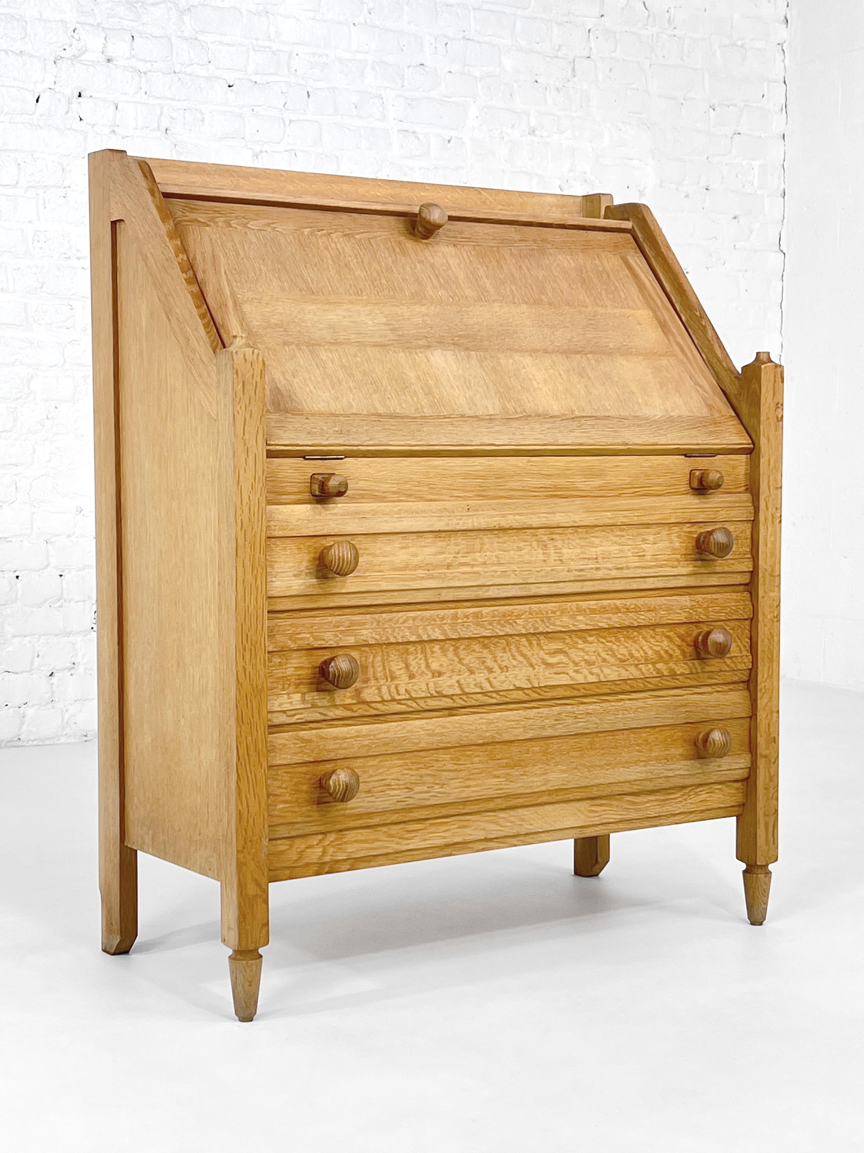 Mid-Century Modern 1950s Guillerme et Chambron Design Oak Wooden Chest of Drawers And Secretary For Sale