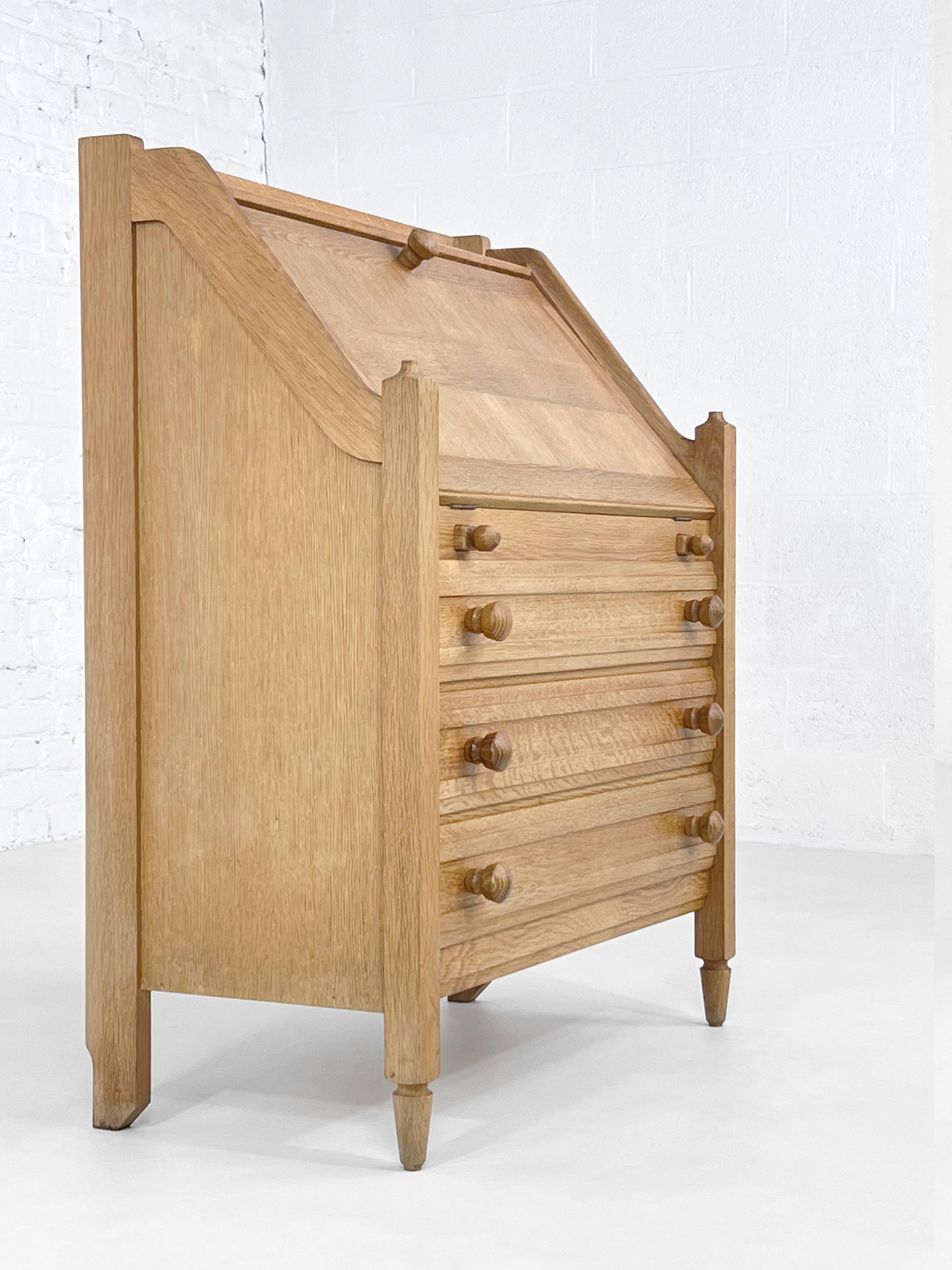 20th Century 1950s Guillerme et Chambron Design Oak Wooden Chest of Drawers And Secretary For Sale