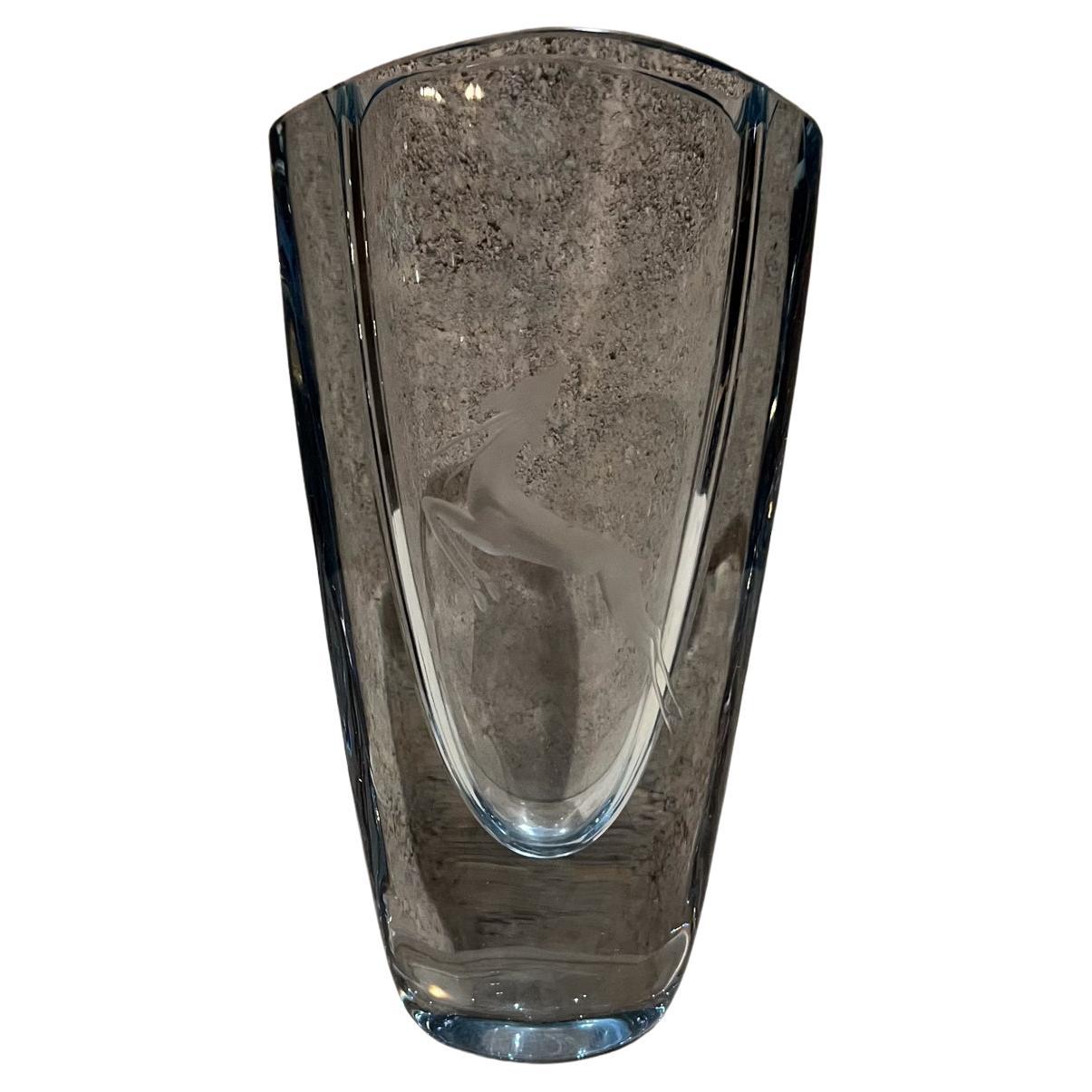 1950s Gunnar Nyland Strombergshyttan Vase Gazelle Art Glass Sweden
