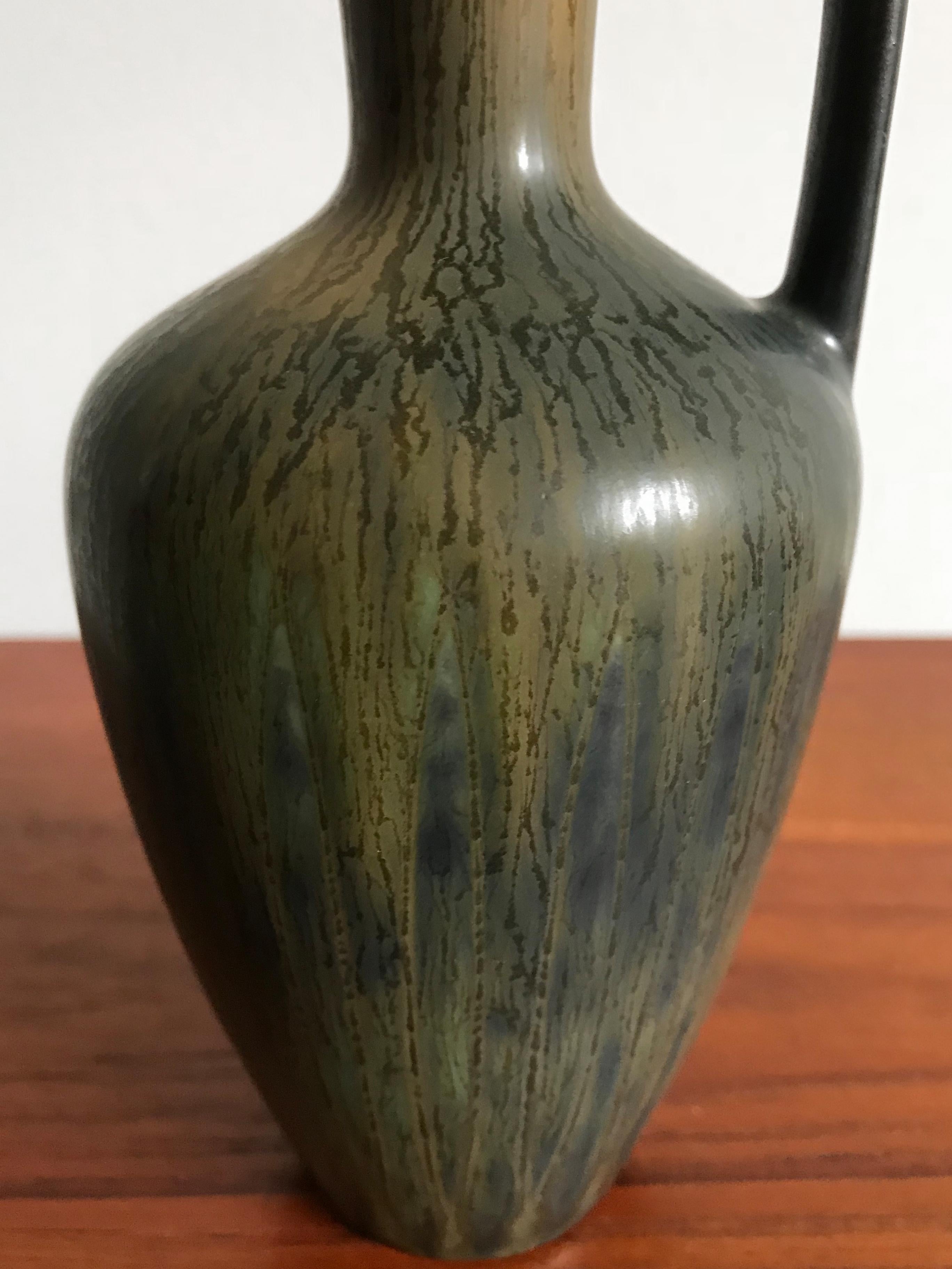 Painted 1950s Gunnar Nylund Scandinavian Stoneware Vase for Rörstrand