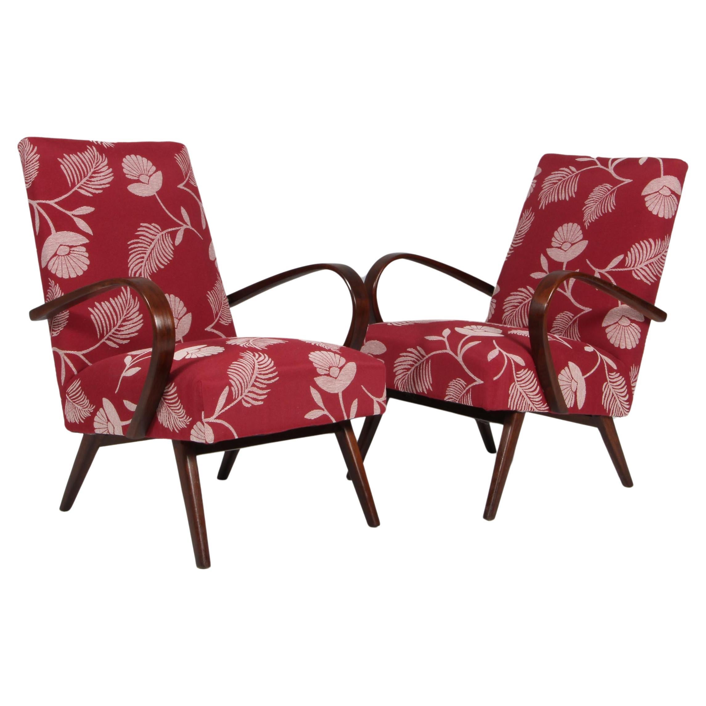 1950s H-410 armchairs by J. Halabala, a Pair For Sale