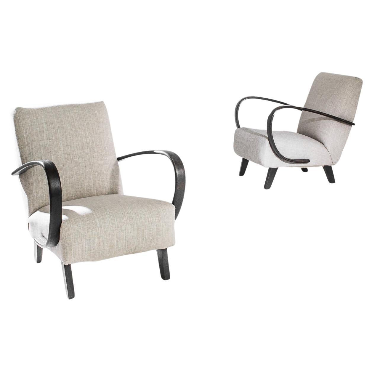 1950s H-410 Armchairs by J. Halabala, a Pair For Sale