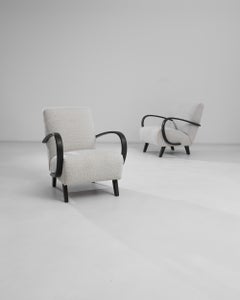 1950s H-410 Ivory Boucle Armchairs by J. Halabala, A Pair