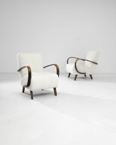 1950s H-410 Ivory Boucle Armchairs by J. Halabala, A Pair