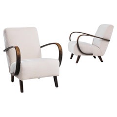 1950s H-410 Ivory Boucle Armchairs by J. Halabala, A Pair