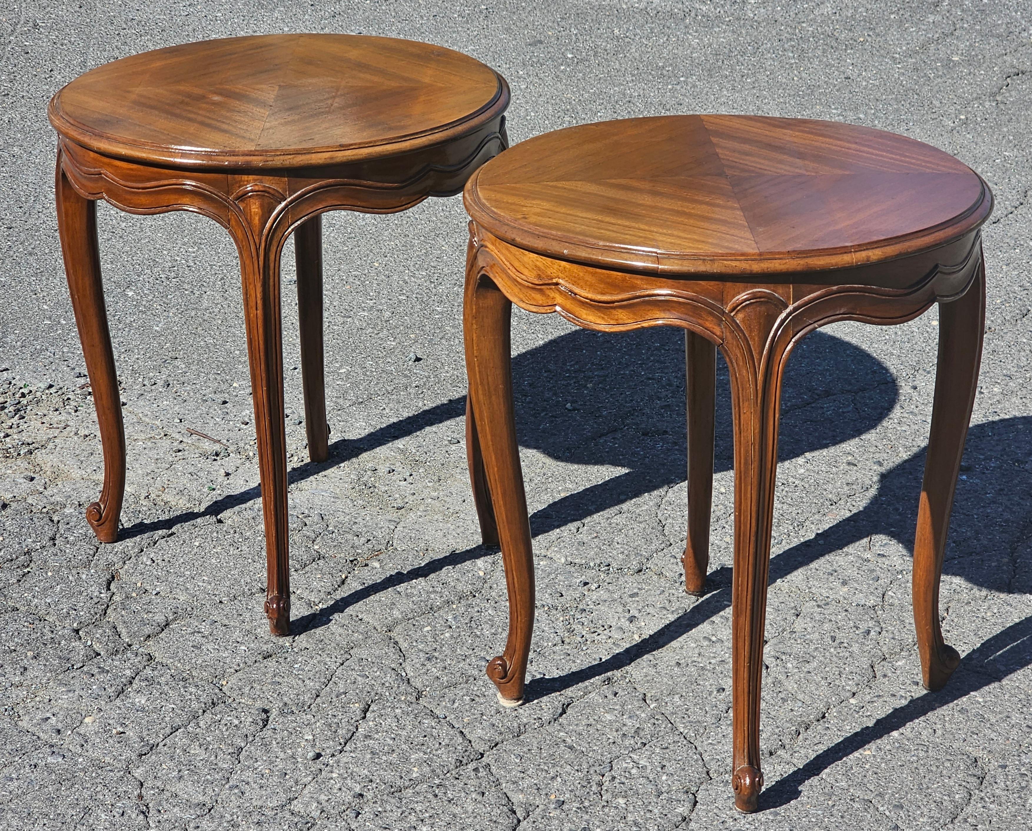 Gorgeous pair of 1950s Habana Gallery Cuban Mahogany Gueridon Tables in Frwnch Provincial style. Measure 22