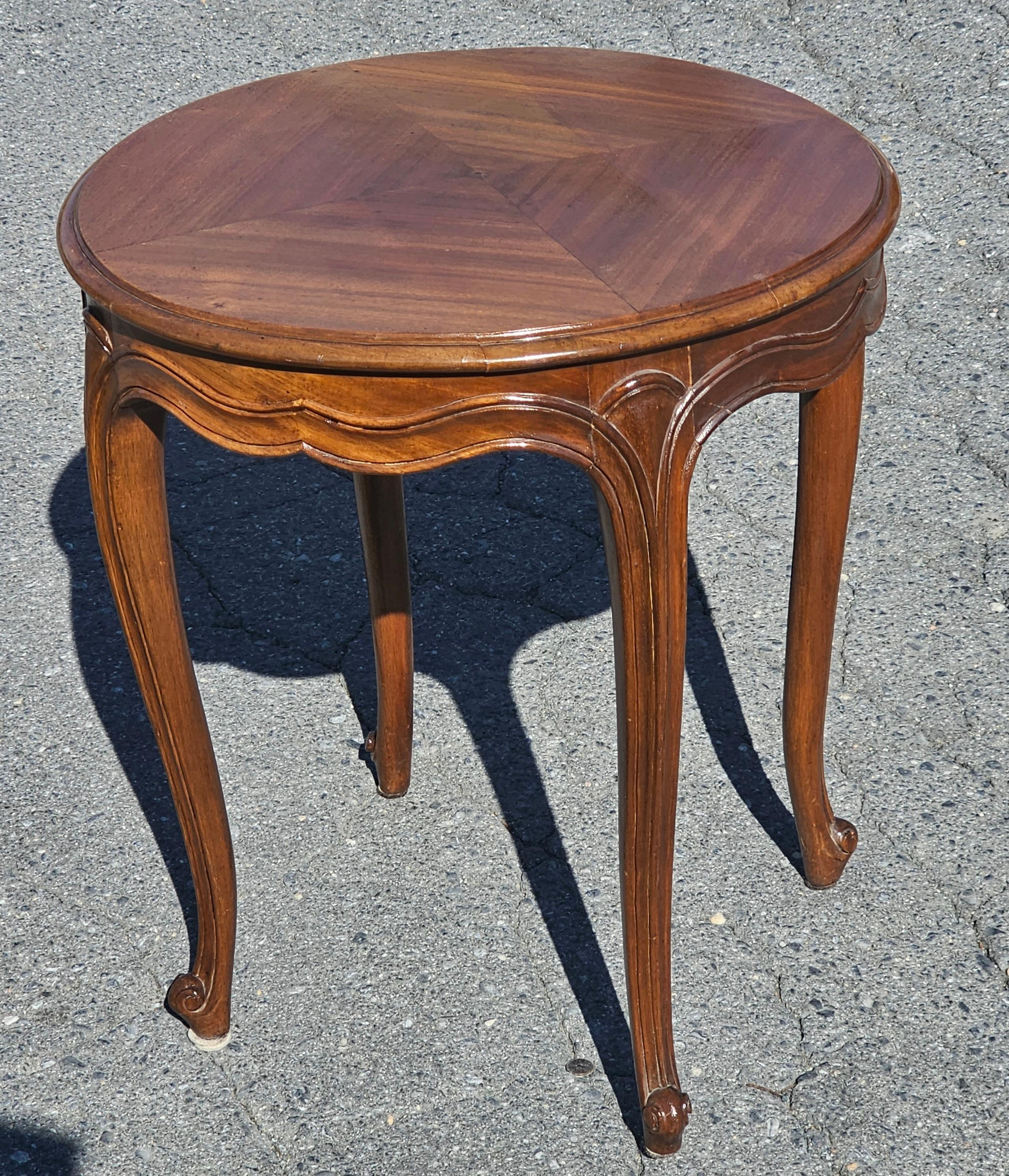 Stained 1950s Habana Gallery Parquetry Cuban Mahogany Provincial Gueridon Tables, Pair