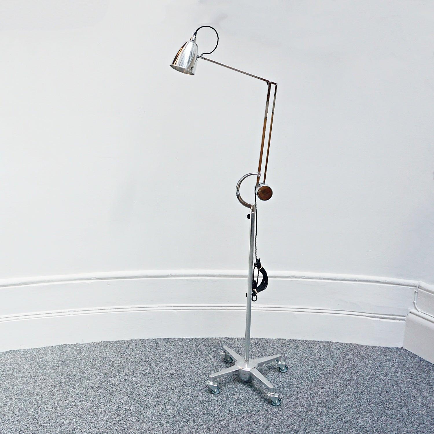 1950's Hadrill & Horstmann Chromed Metal Counterpoise Trolley Lamp In Excellent Condition In Forest Row, East Sussex