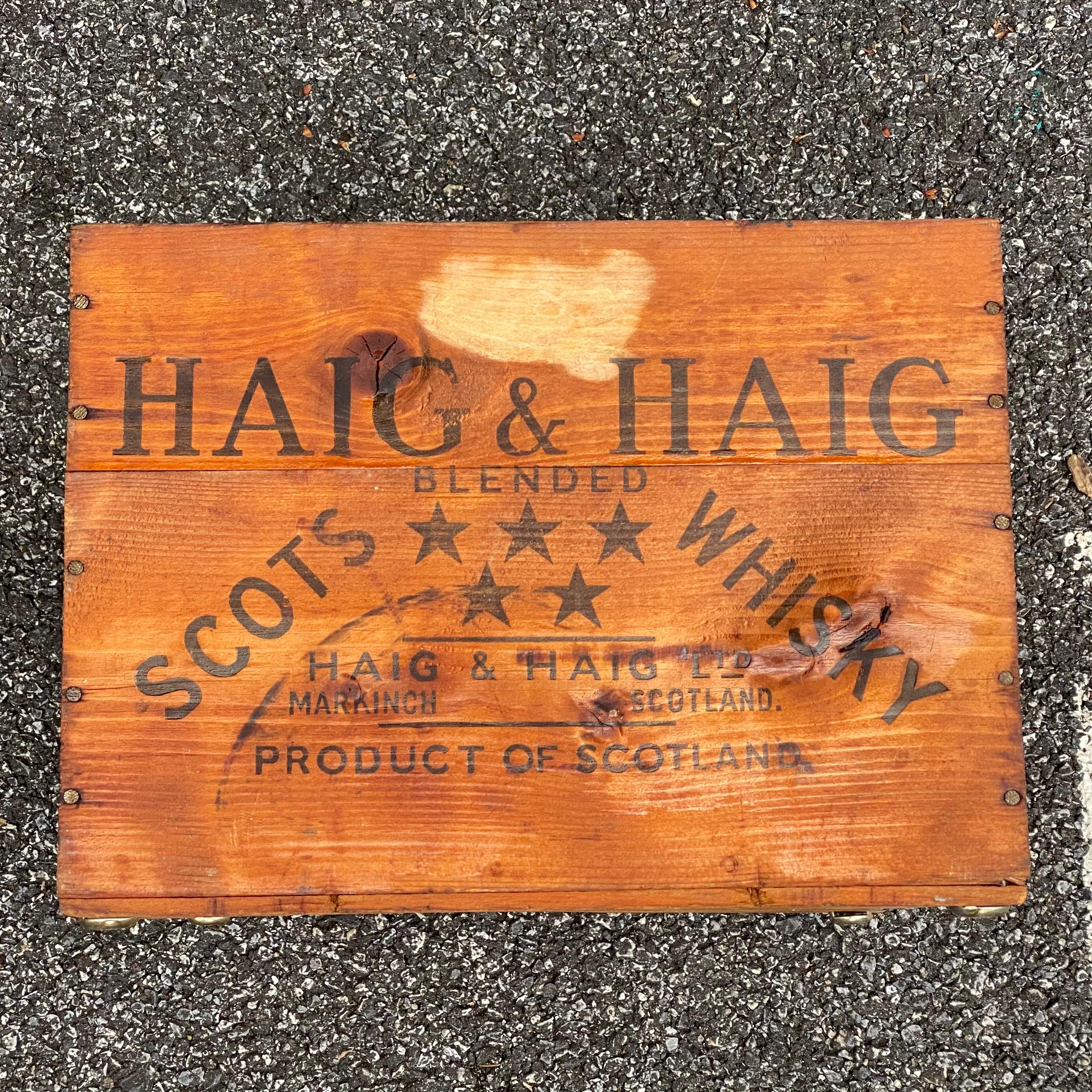 Rustic 1950's Haig & Haig Wooden Whisky Crate For Sale