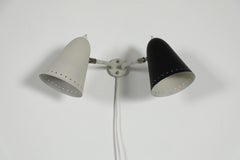 1950s Hala Zeist Double Wall Sconce, Black and White Perforated Shades