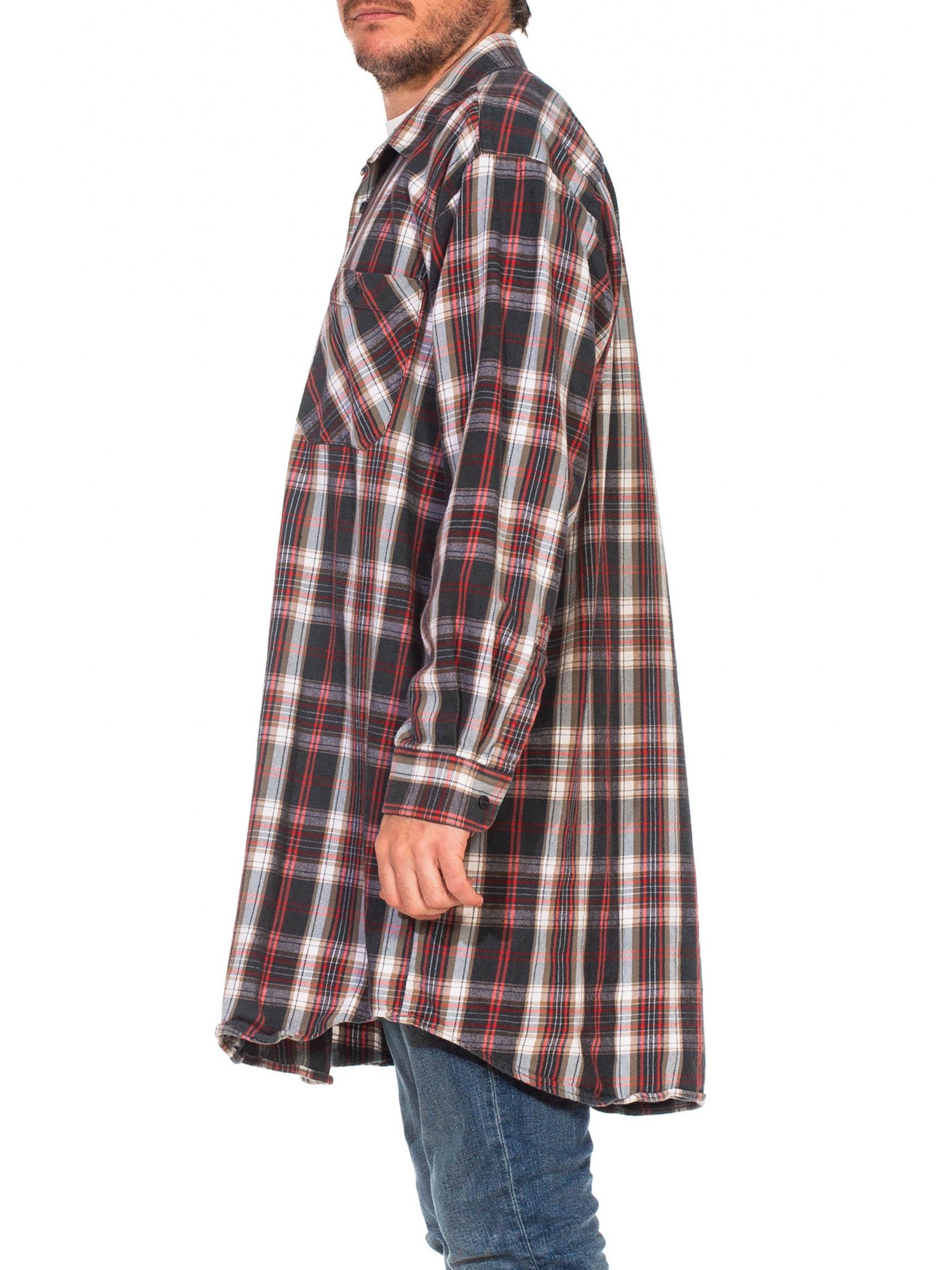 Gris 1950S HANCO Green Cotton Plaid Long Sleeve European Pullover Shirt en vente