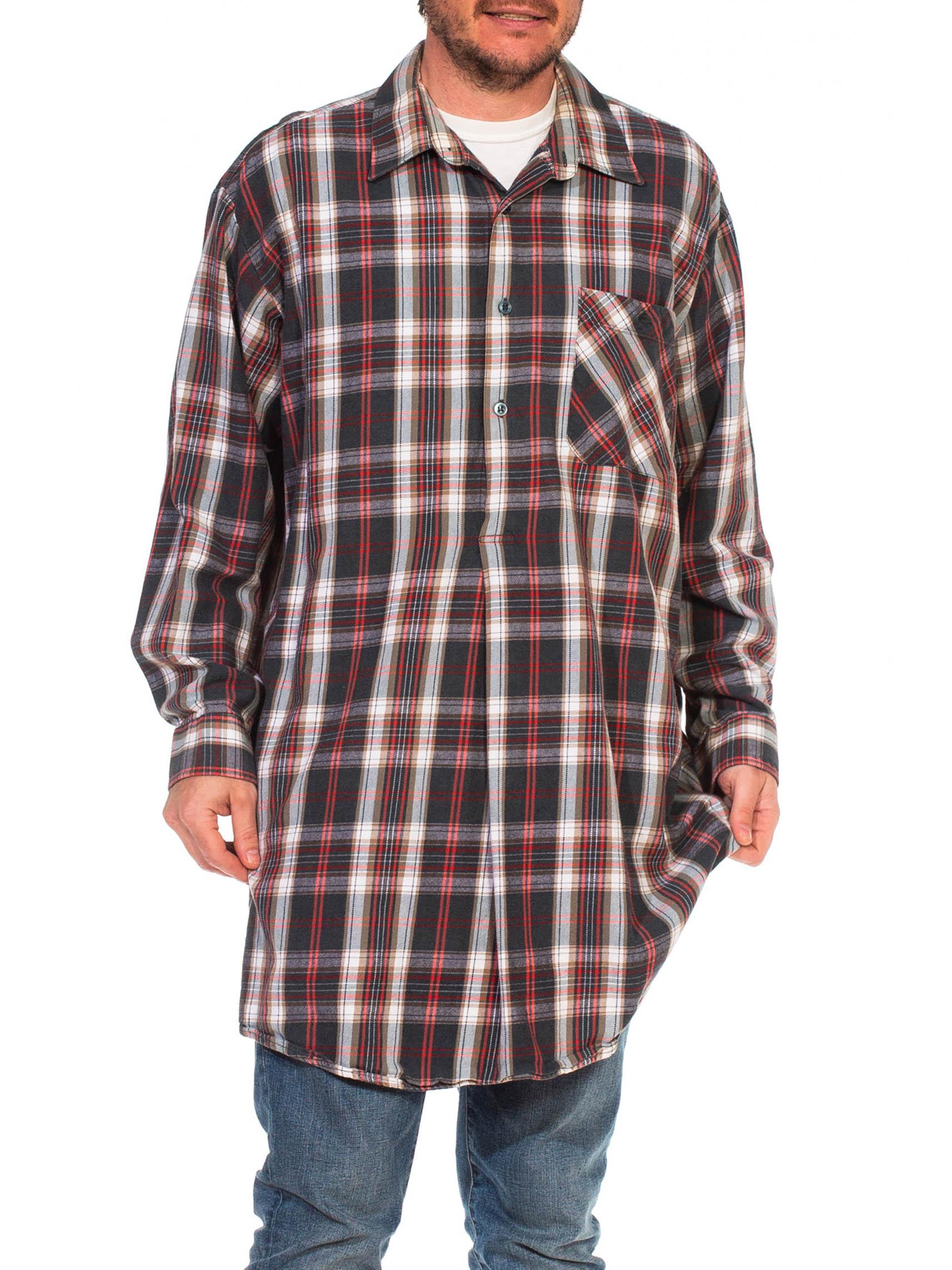 1950S HANCO Green Cotton Plaid Long Sleeve European Pullover Shirt en vente 2
