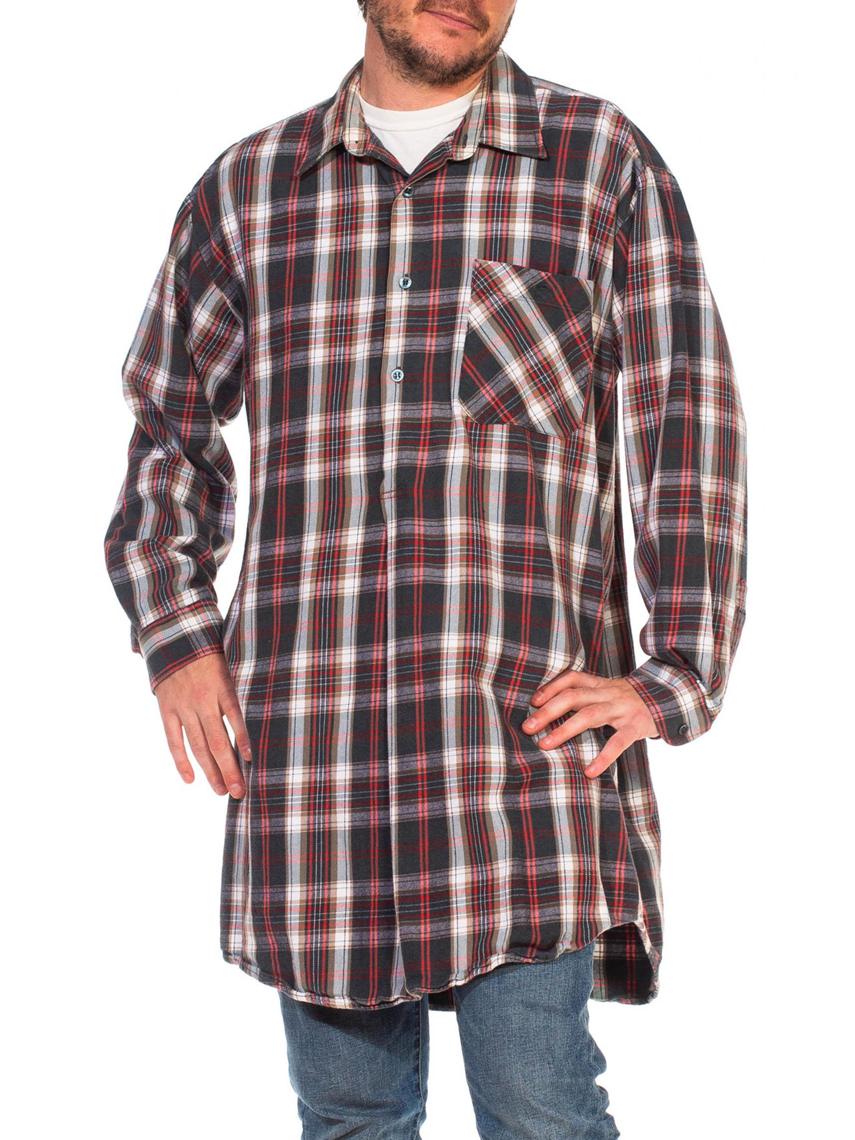 1950S HANCO Green Cotton Plaid Long Sleeve European Pullover Shirt en vente 3