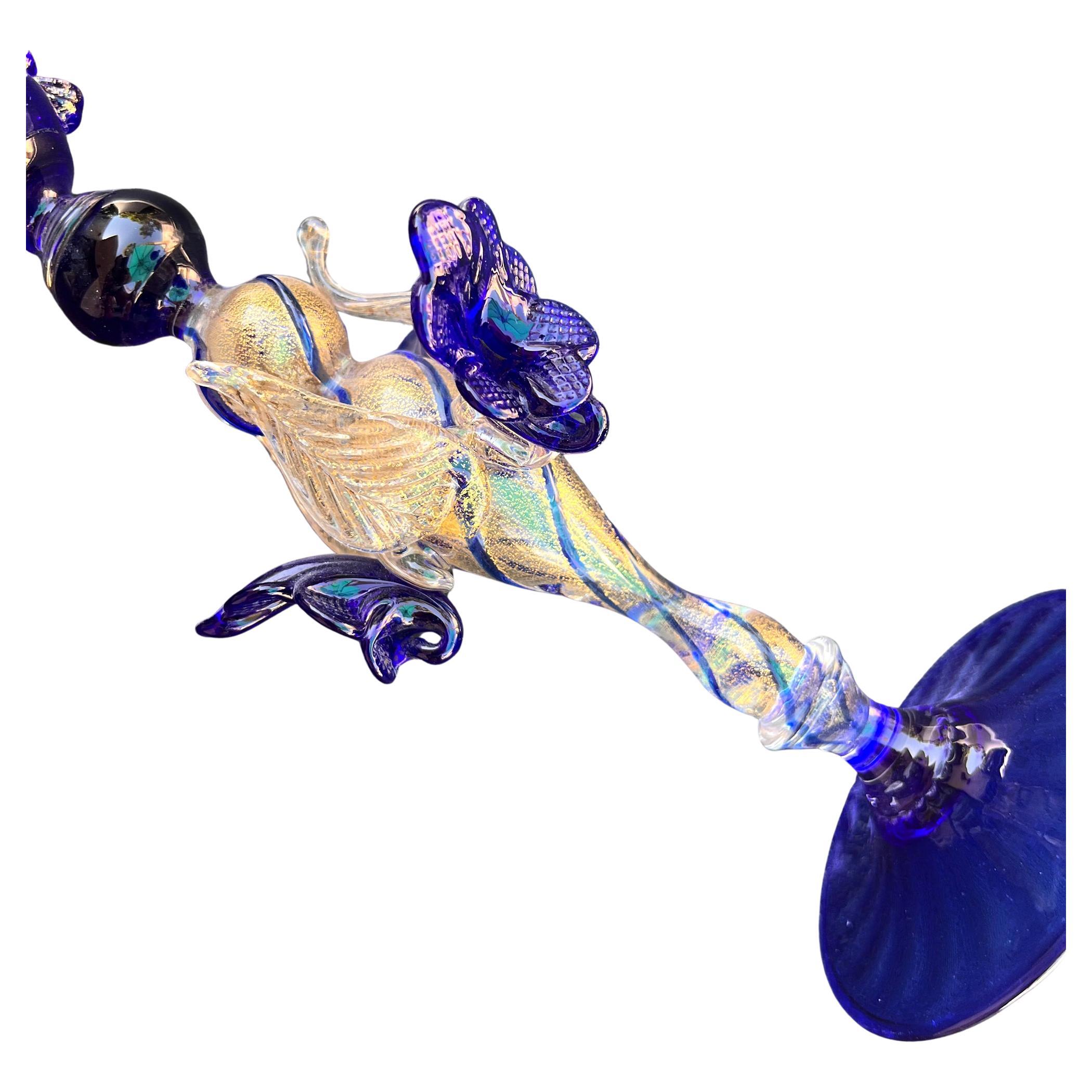 italien 1950s Hand Blown Italian Venetian Murano Cobalt Glass Decorative Chalice Goblet en vente
