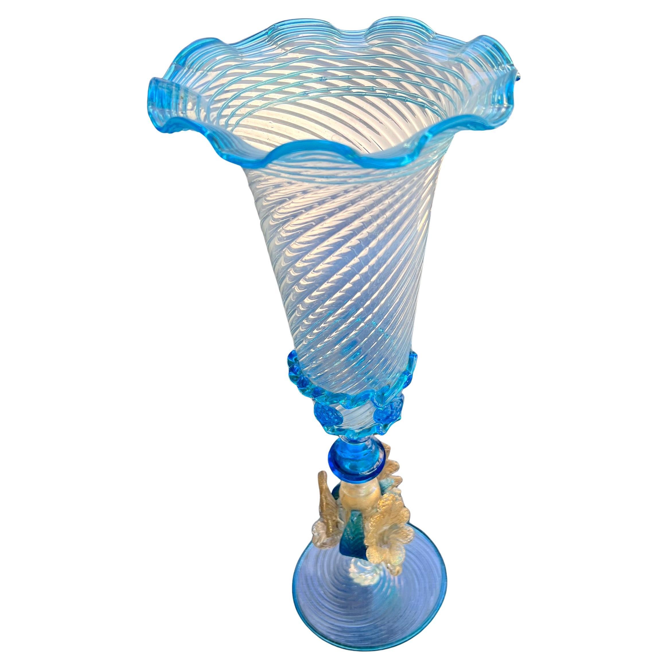 Elegant, Venetian handblown glass goblet made on the isle of Murano, circa 1980s. Piece measures 13.5