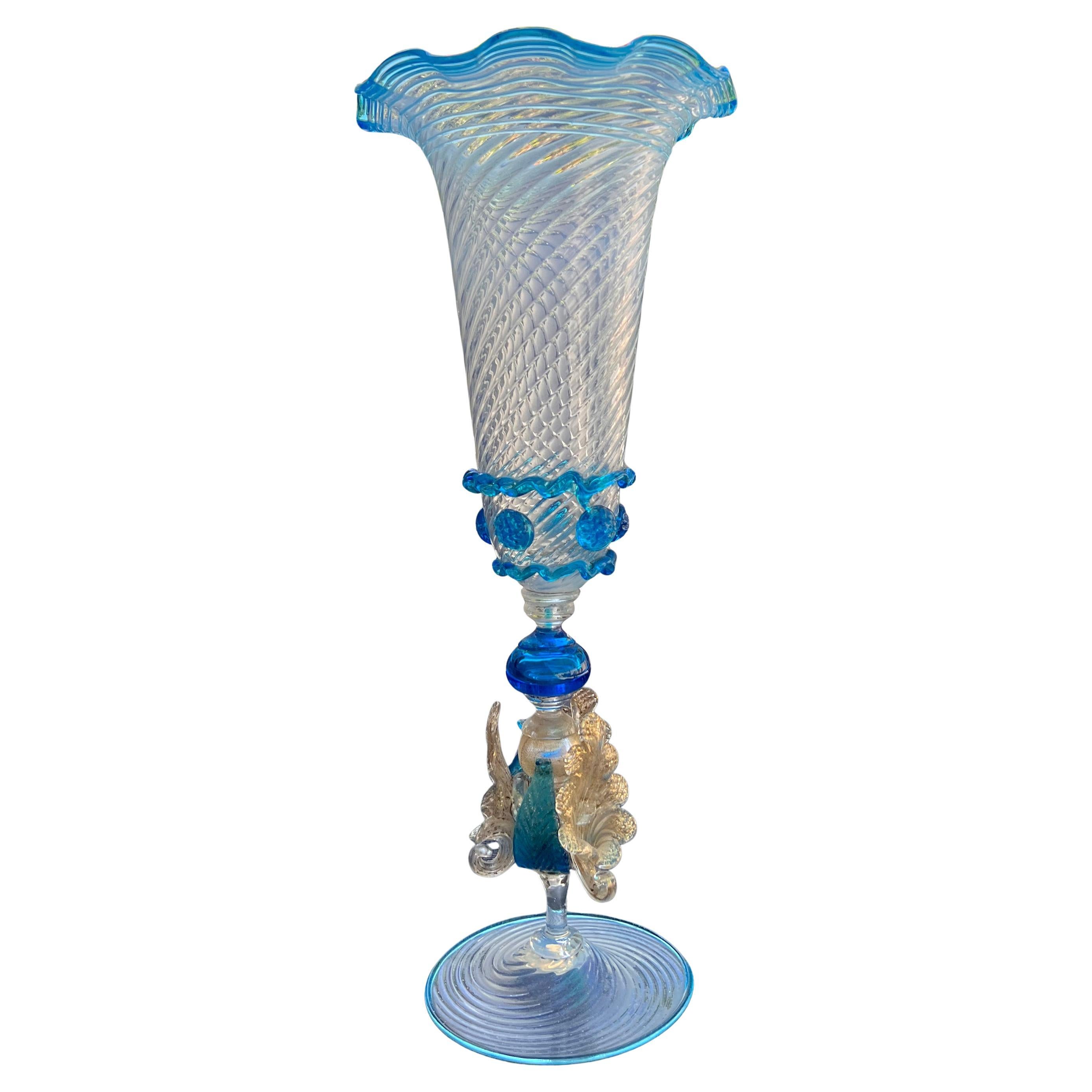 1950s Hand Blown Italian Venetian Murano Glass Decorative Chalice Goblet In Good Condition For Sale In Palm Springs, CA