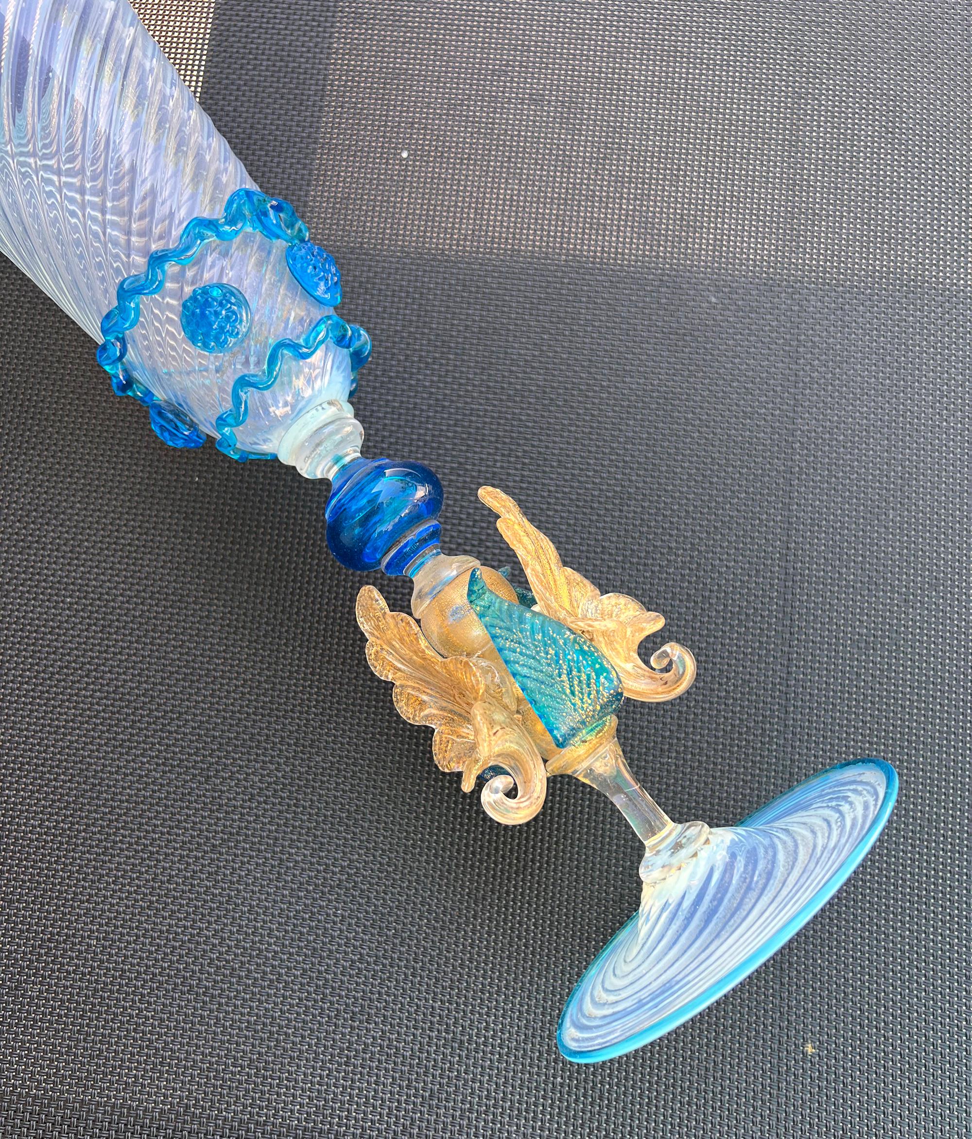 Blown Glass 1950s Hand Blown Italian Venetian Murano Glass Decorative Chalice Goblet For Sale
