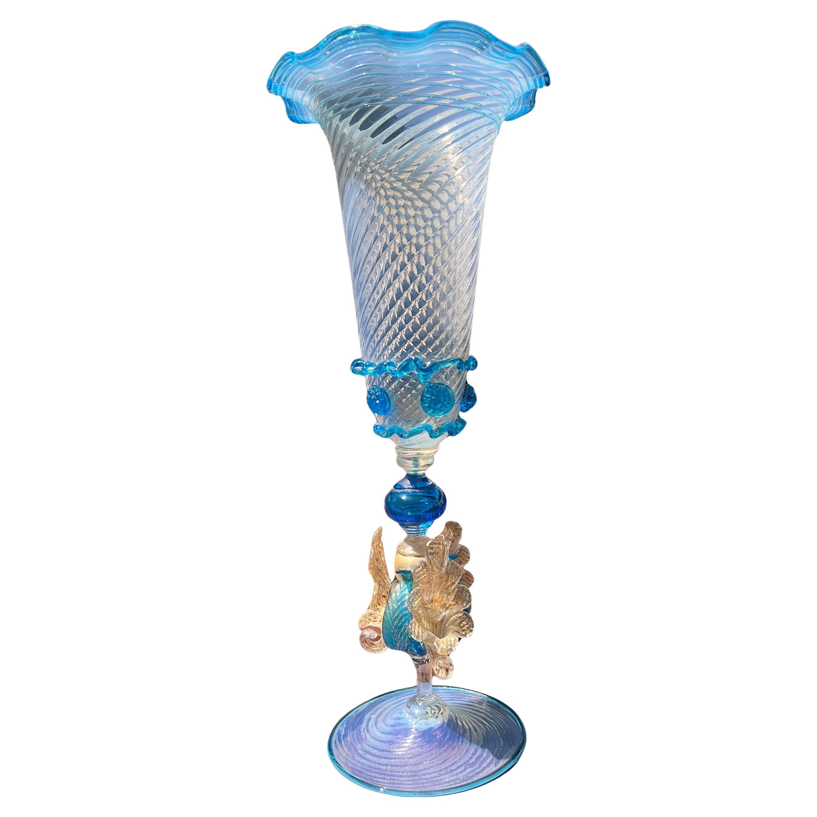 1950s Hand Blown Italian Venetian Murano Glass Decorative Chalice Goblet