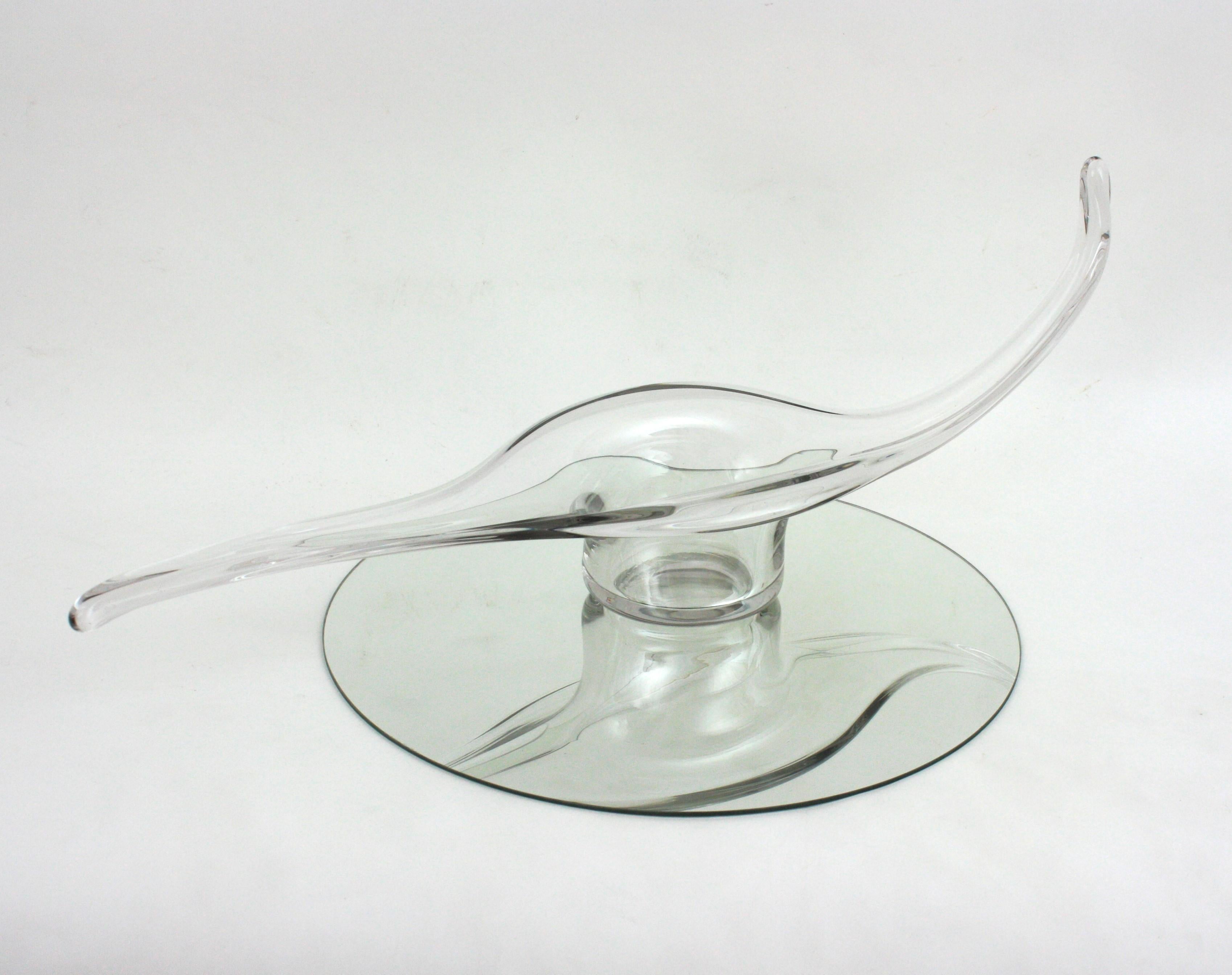 1950s Hand Blown Murano Clear Glass Organic Shaped Centerpiece For Sale 2