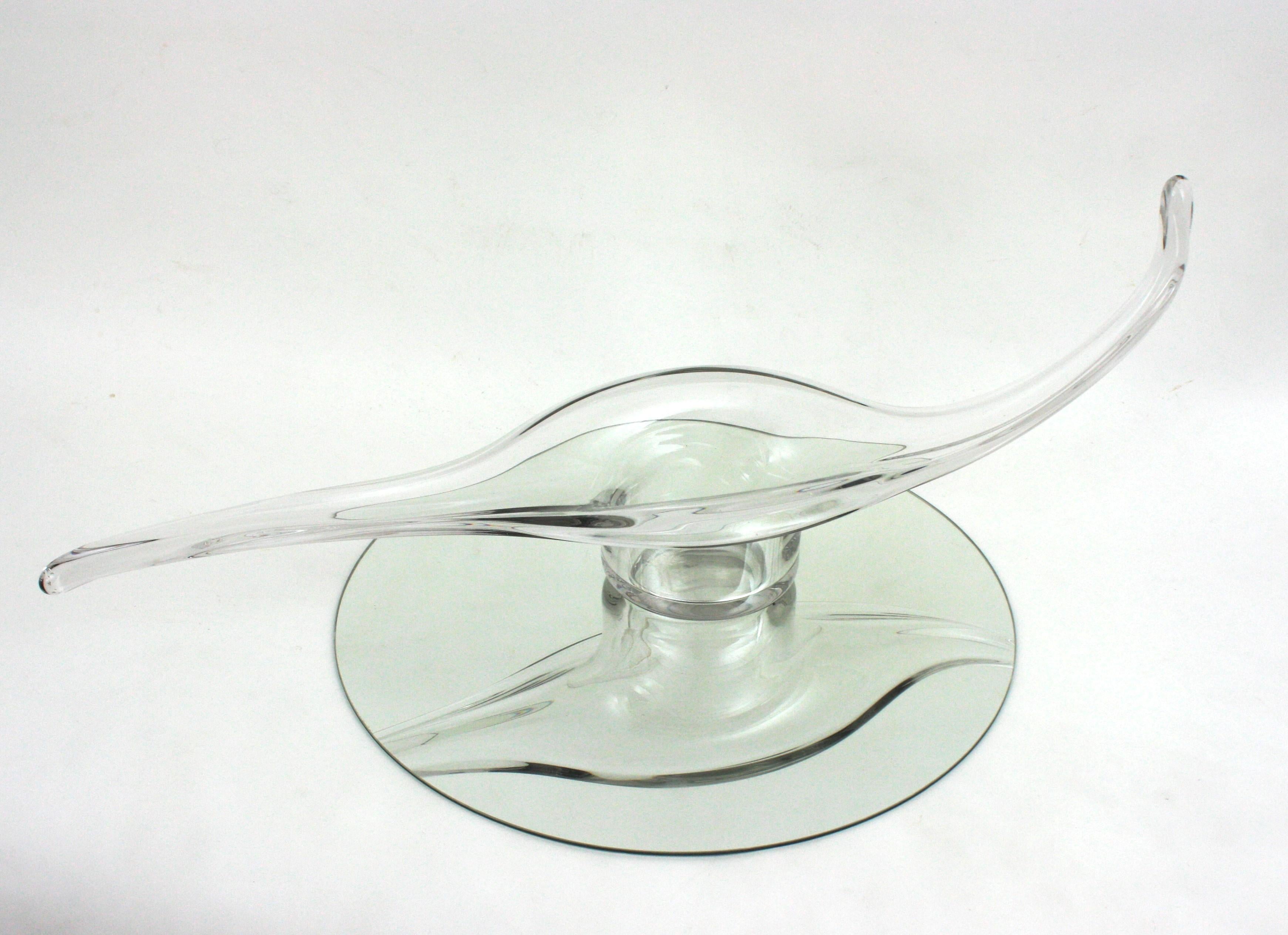 1950s Hand Blown Murano Clear Glass Organic Shaped Centerpiece For Sale 3