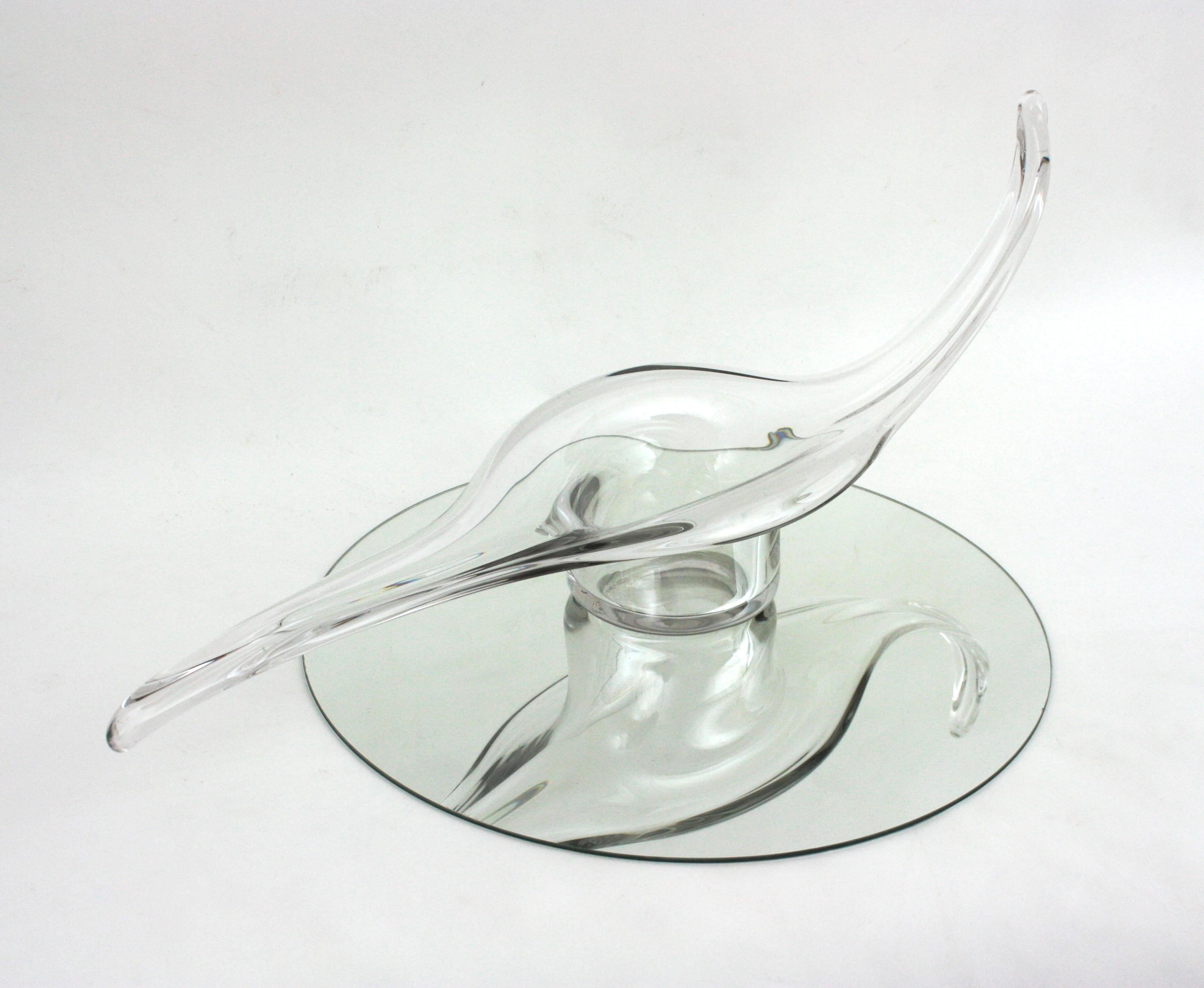 Mid-Century Modern 1950s Hand Blown Murano Clear Glass Organic Shaped Centerpiece For Sale