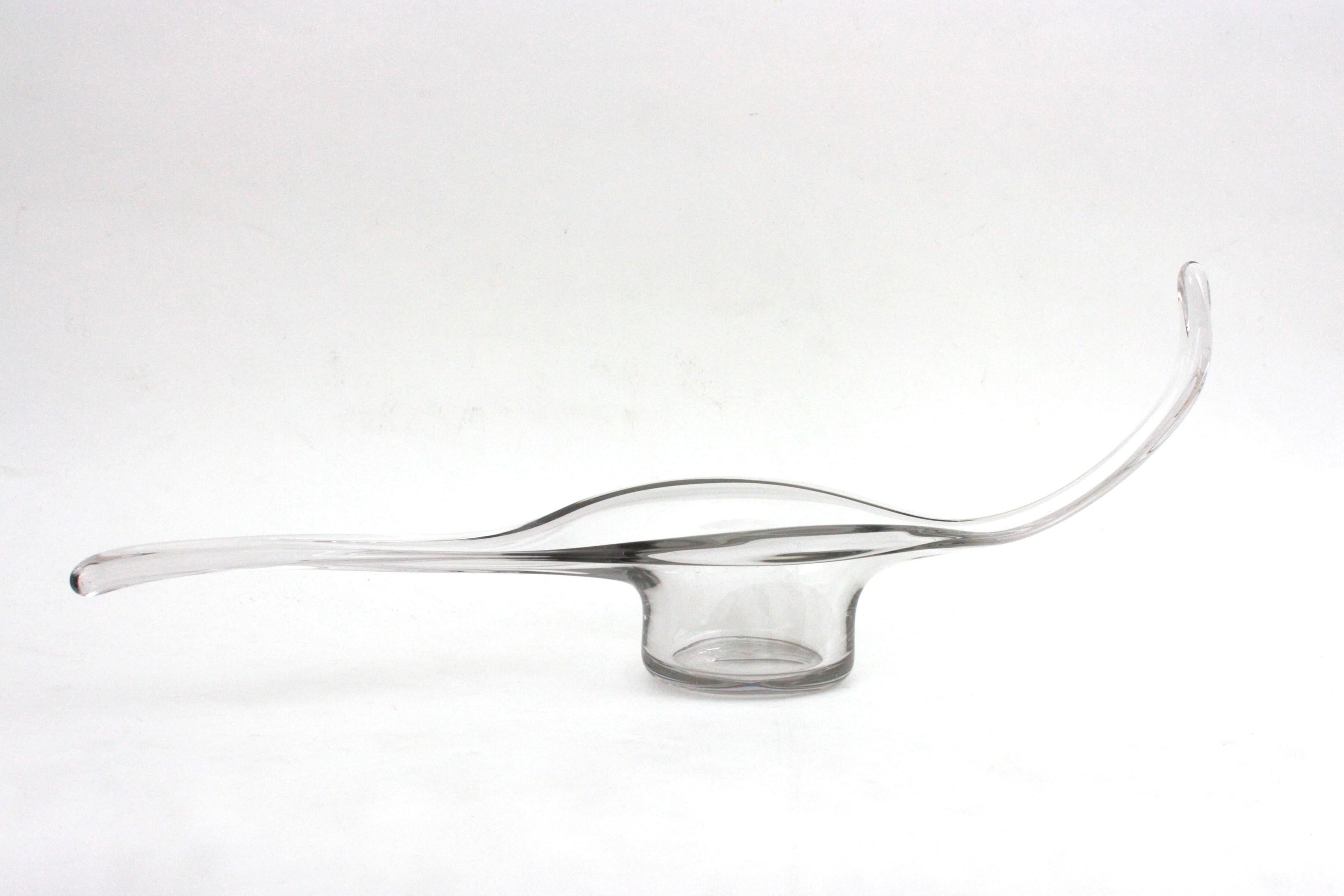 Italian 1950s Hand Blown Murano Clear Glass Organic Shaped Centerpiece For Sale