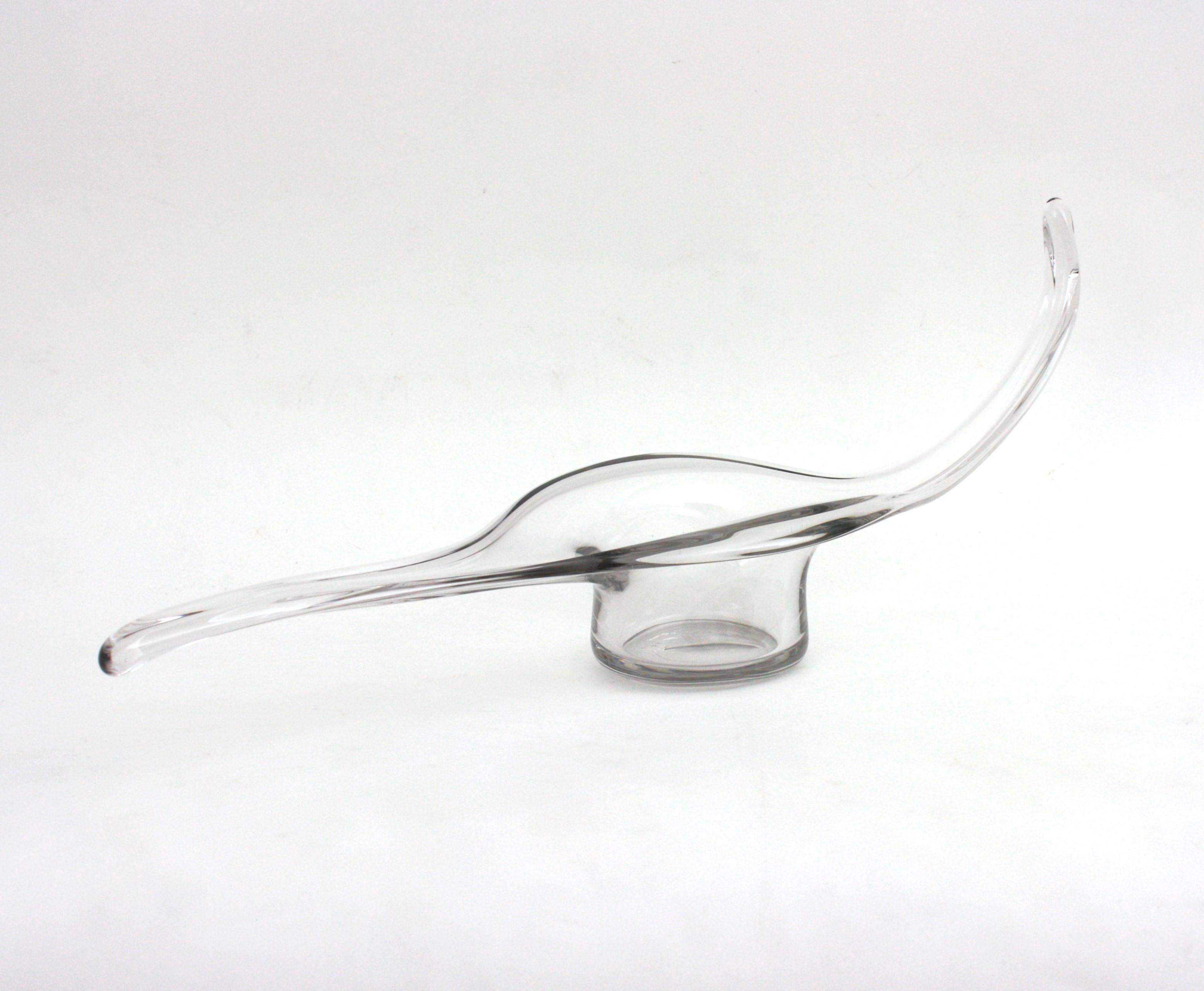 Hand-Crafted 1950s Hand Blown Murano Clear Glass Organic Shaped Centerpiece For Sale