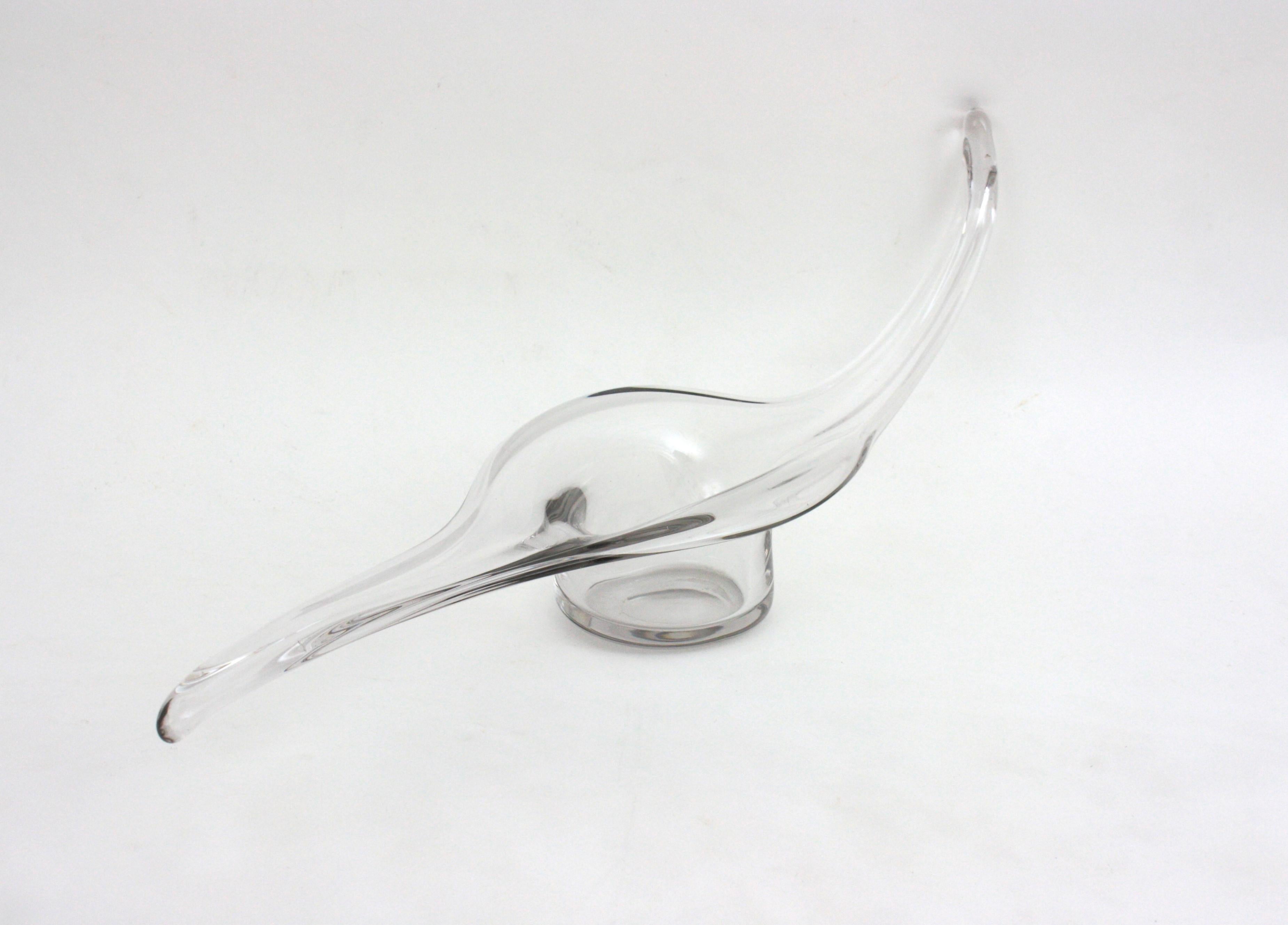 20th Century 1950s Hand Blown Murano Clear Glass Organic Shaped Centerpiece For Sale