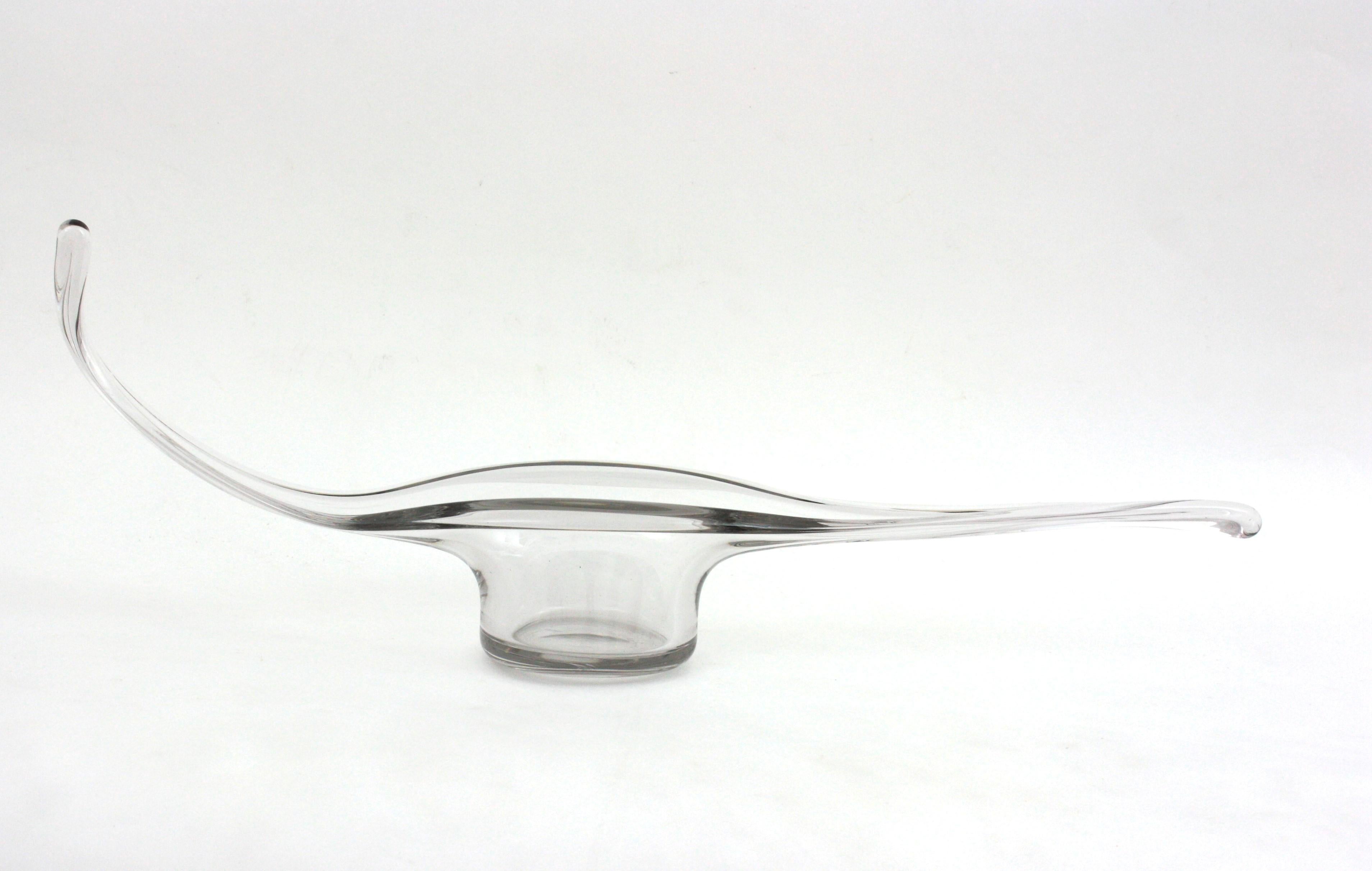 1950s Hand Blown Murano Clear Glass Organic Shaped Centerpiece For Sale 1