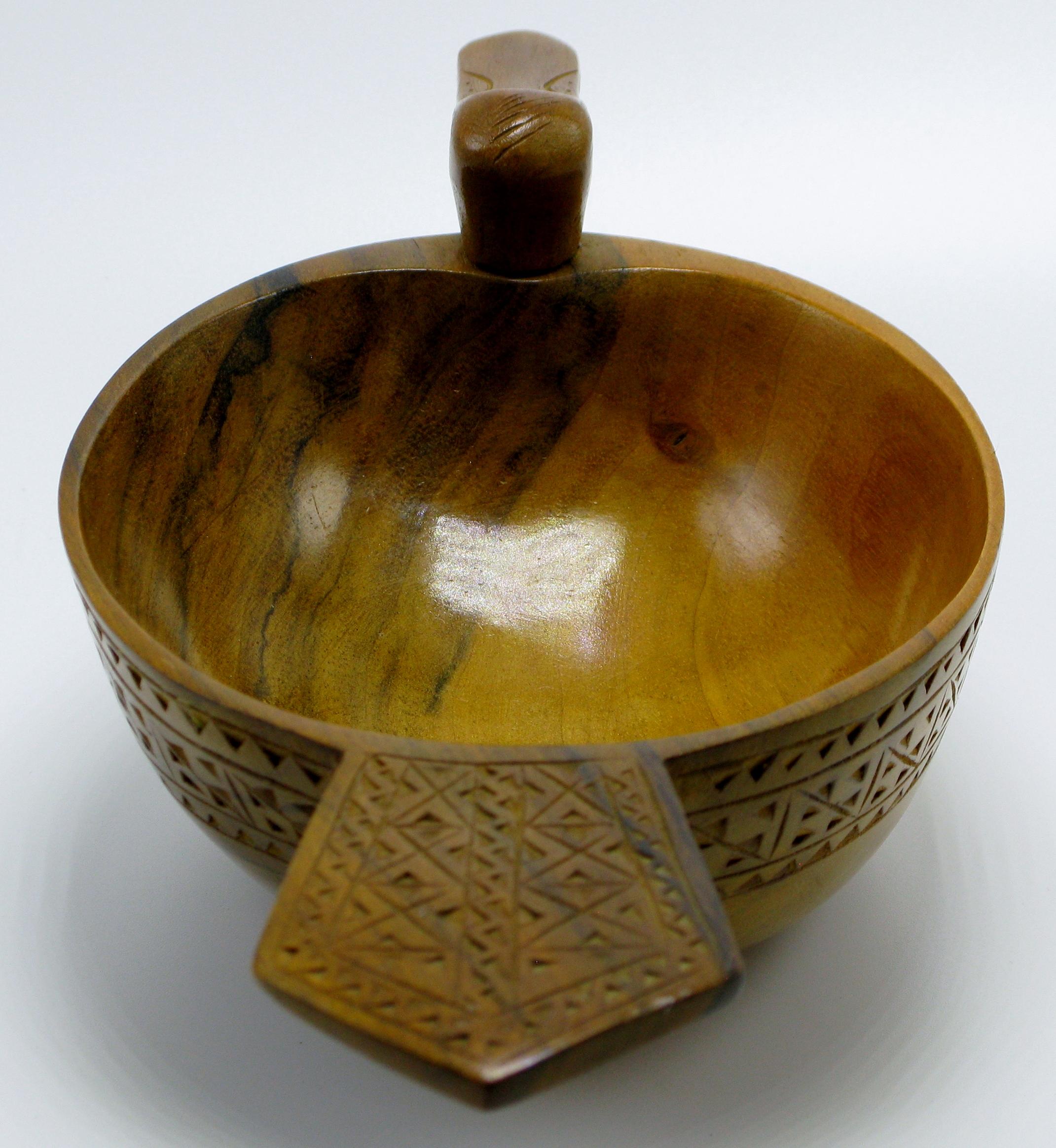 Macedonian 1950s Hand Carved Olive Wood Duck Serving Bowl