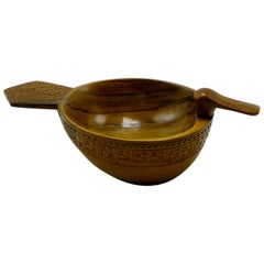 Vintage 1950s Hand Carved Olive Wood Duck Serving Bowl