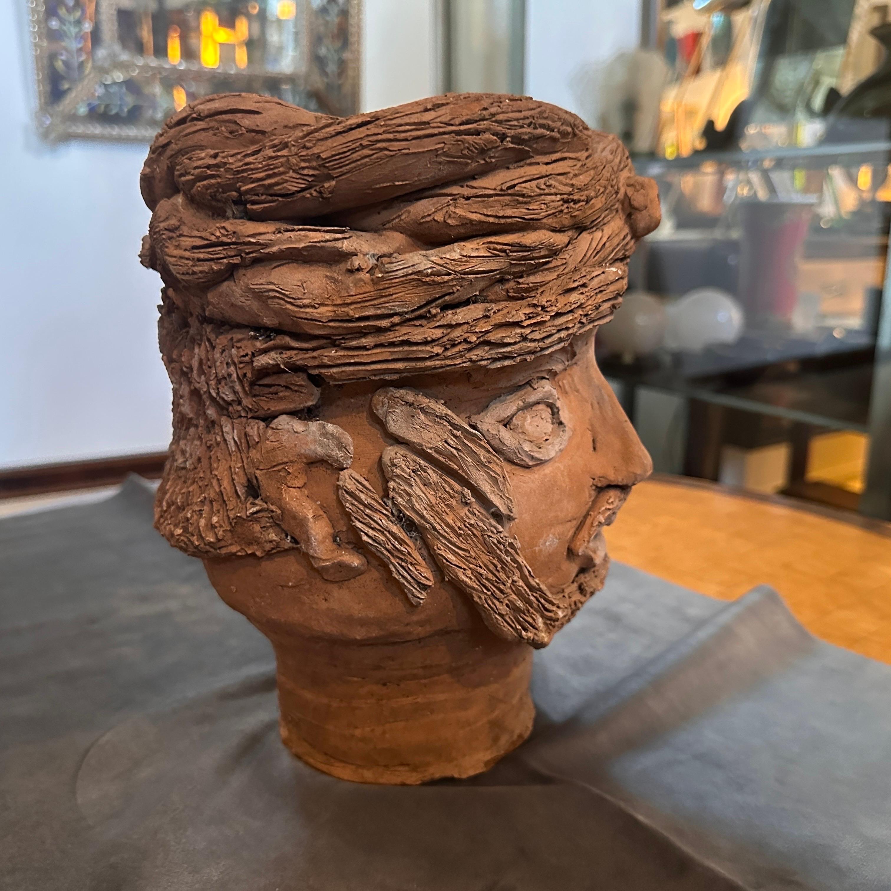 1950s Hand-Crafted Terracotta Sicilian Head Vase 2