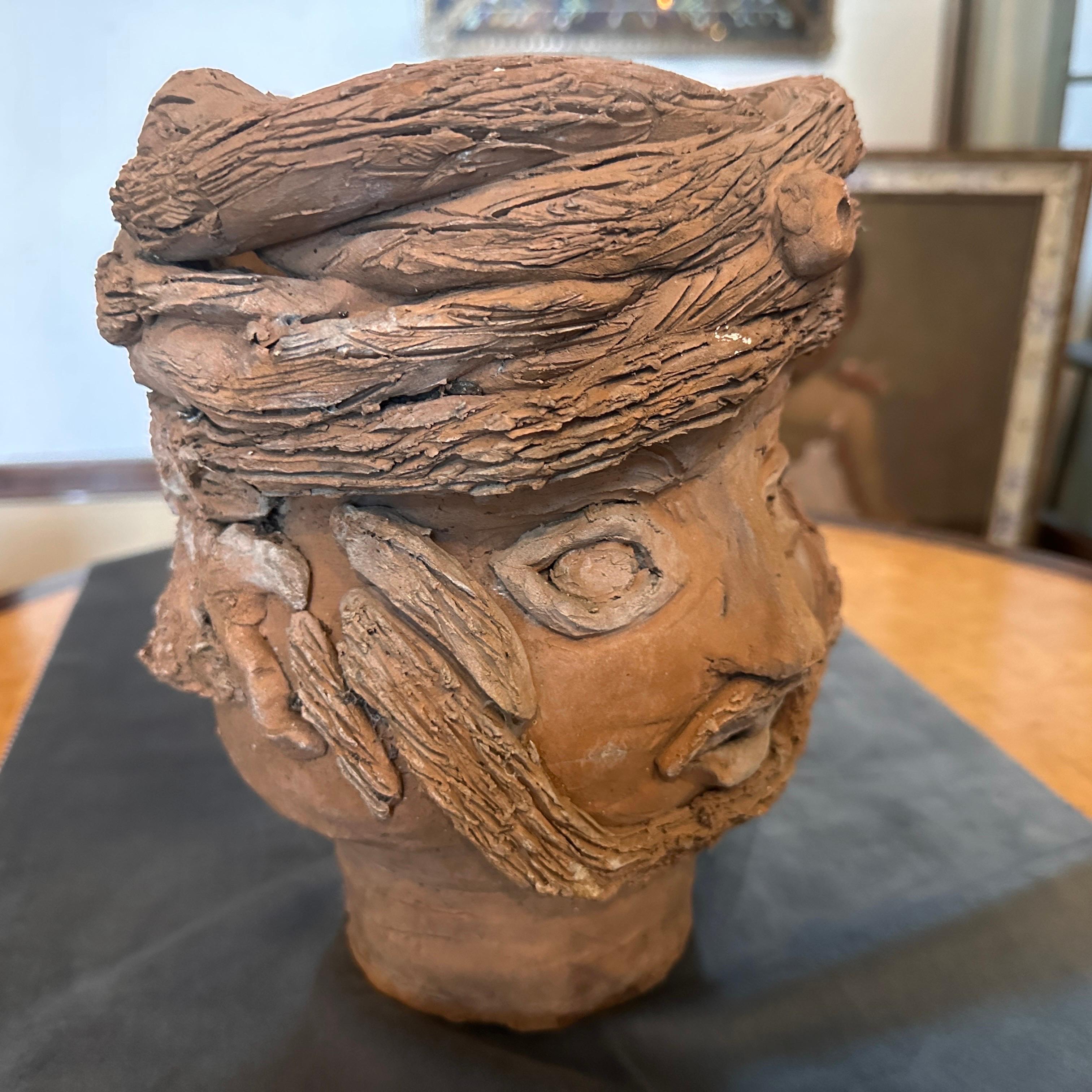 1950s Hand-Crafted Terracotta Sicilian Head Vase 3