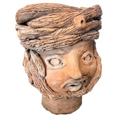 Vase à tête sicilienne en terre cuite fabriqué à la main dans les années 1950
