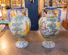 1950s Hand-decorated Pair of Signed Talavera Ceramic Vases with Scenes