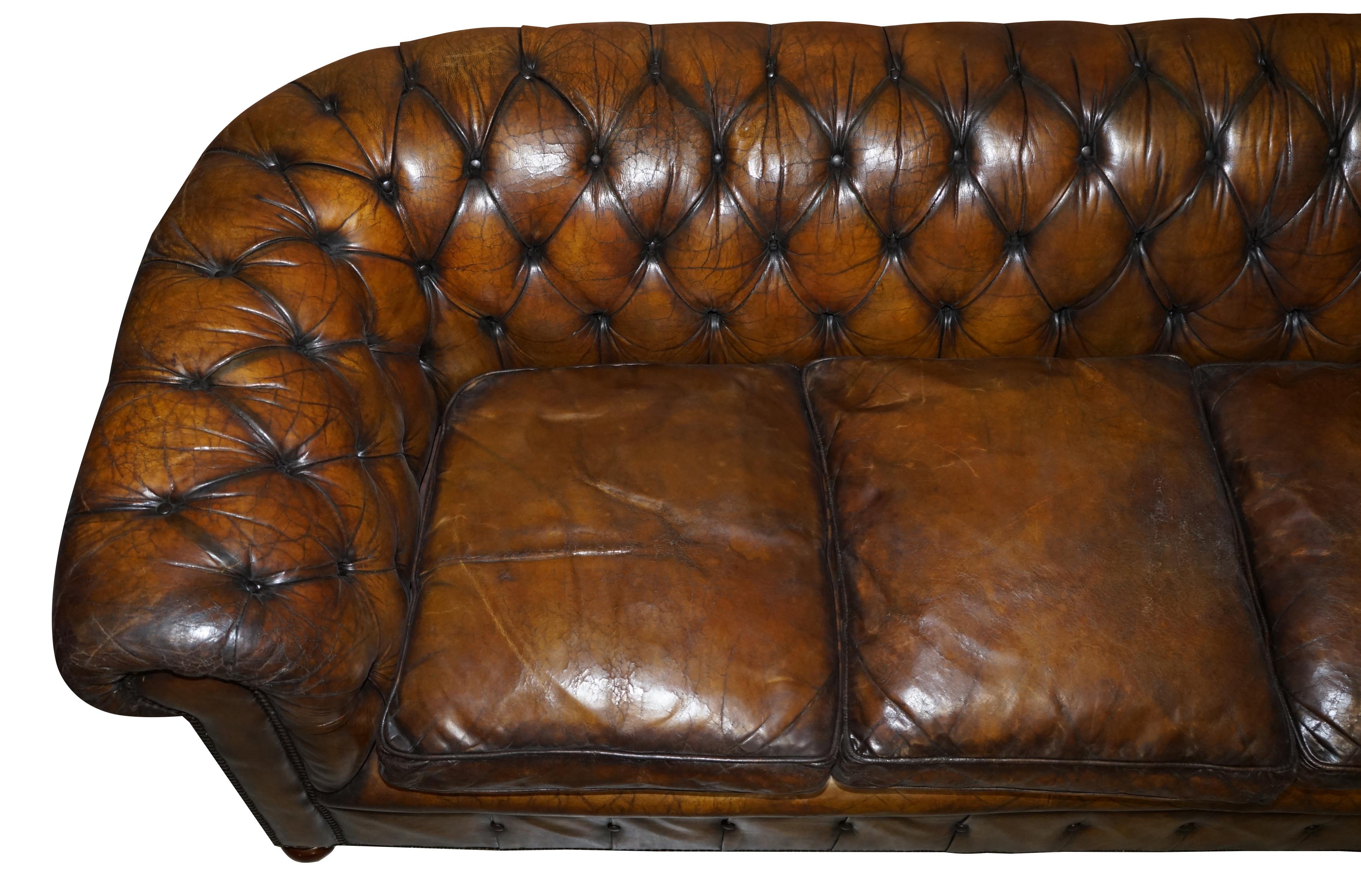 Chesterfield 1950'S HAND DYED RESTORED CIGAR BROWN LEATHER CHESTERFIELD CLUB SOFA ENGLISH 