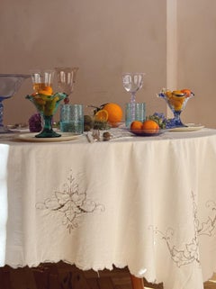 1950s Hand-embroidered Tablecloth with 6 Napkins