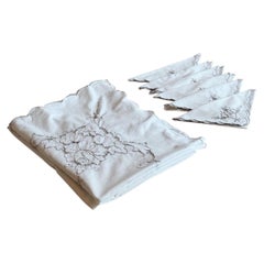 1950s Hand-embroidered Tablecloth with 6 Napkins
