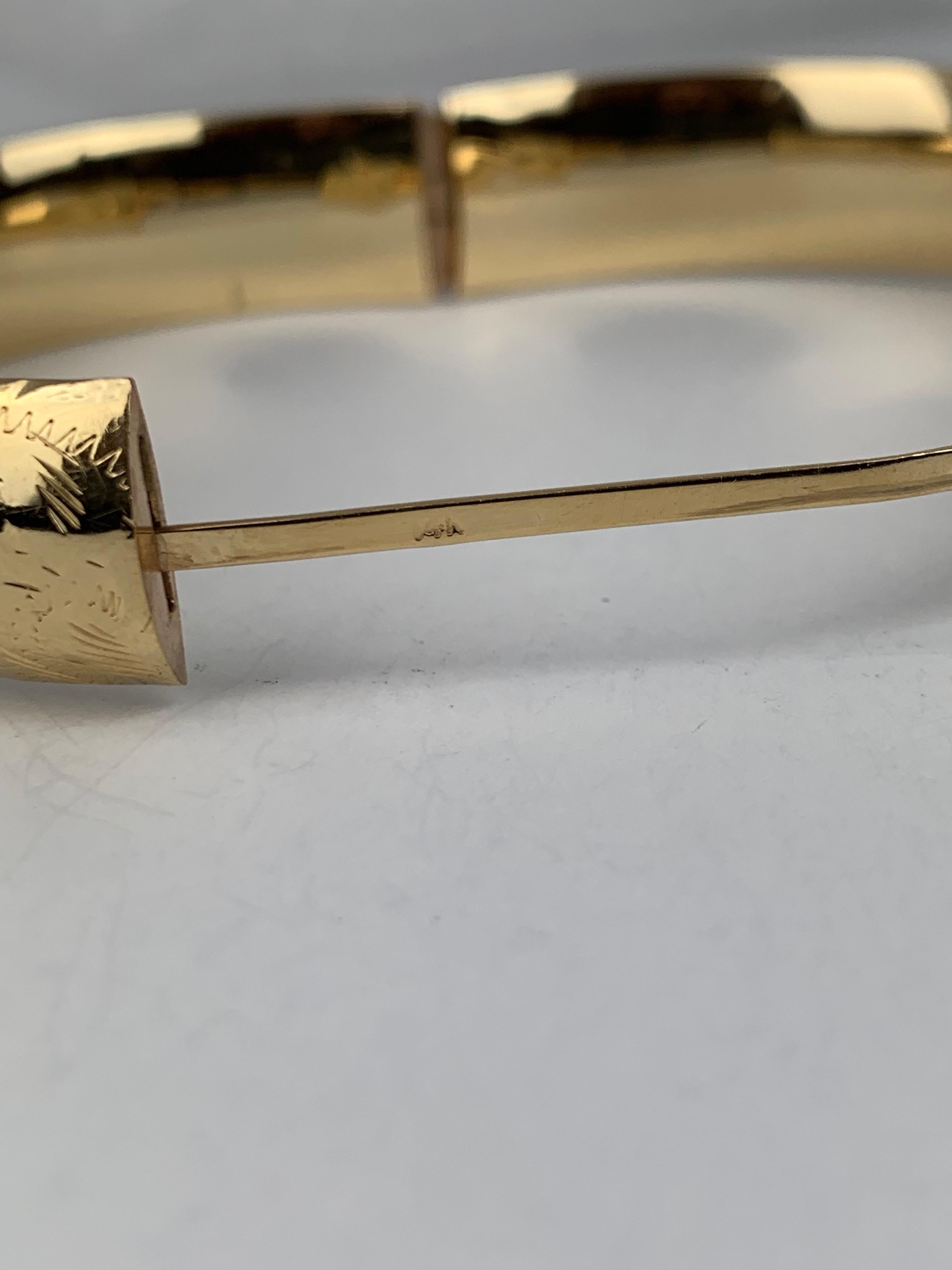 14 Karat Yellow Gold Hand Engraved Bangle Bracelet-1950s In Good Condition In West Palm Beach, FL