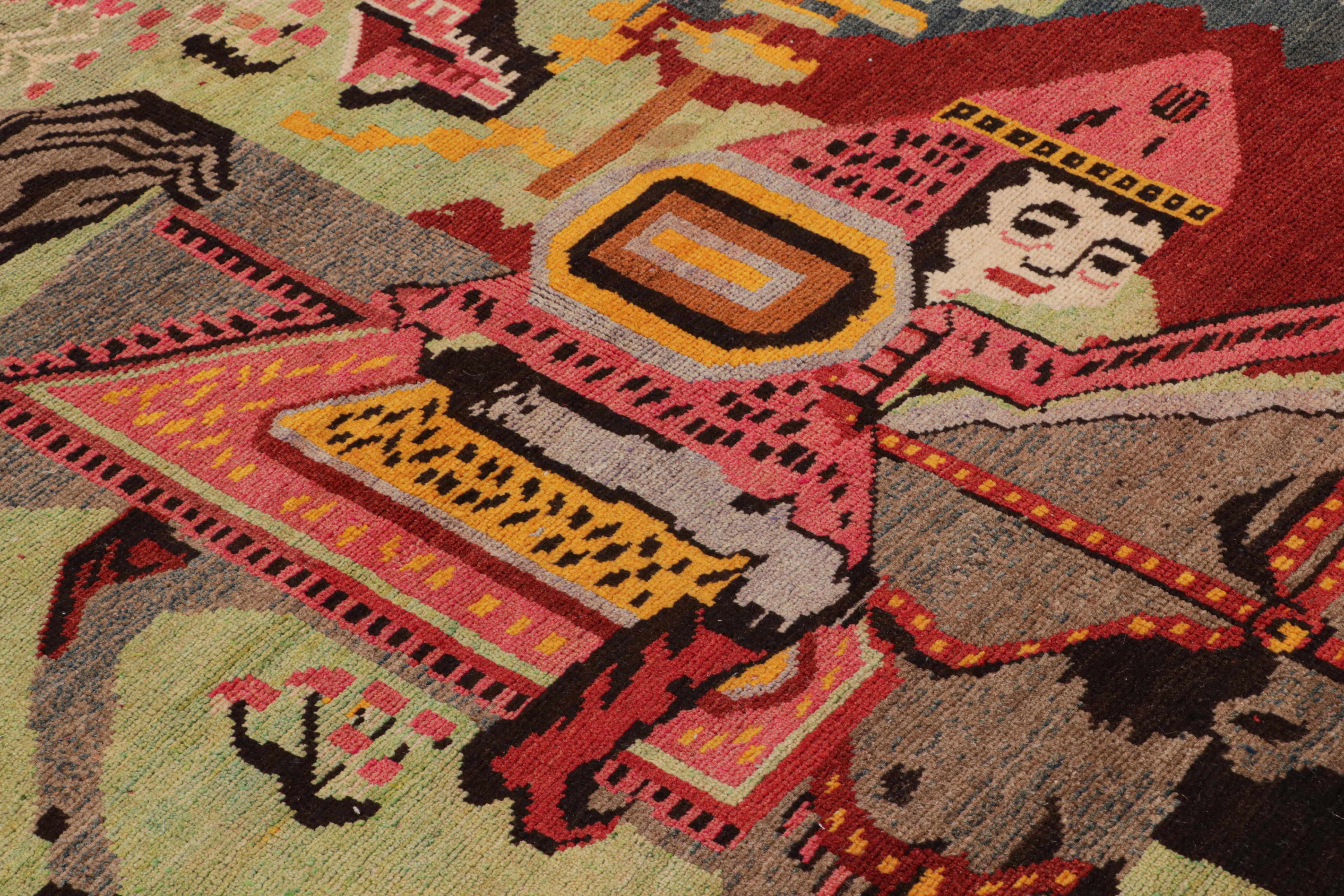 1950s Hand Knotted Midcentury Pictorial Rug Vintage Horsemen by Rug & Kilim In Good Condition For Sale In Long Island City, NY