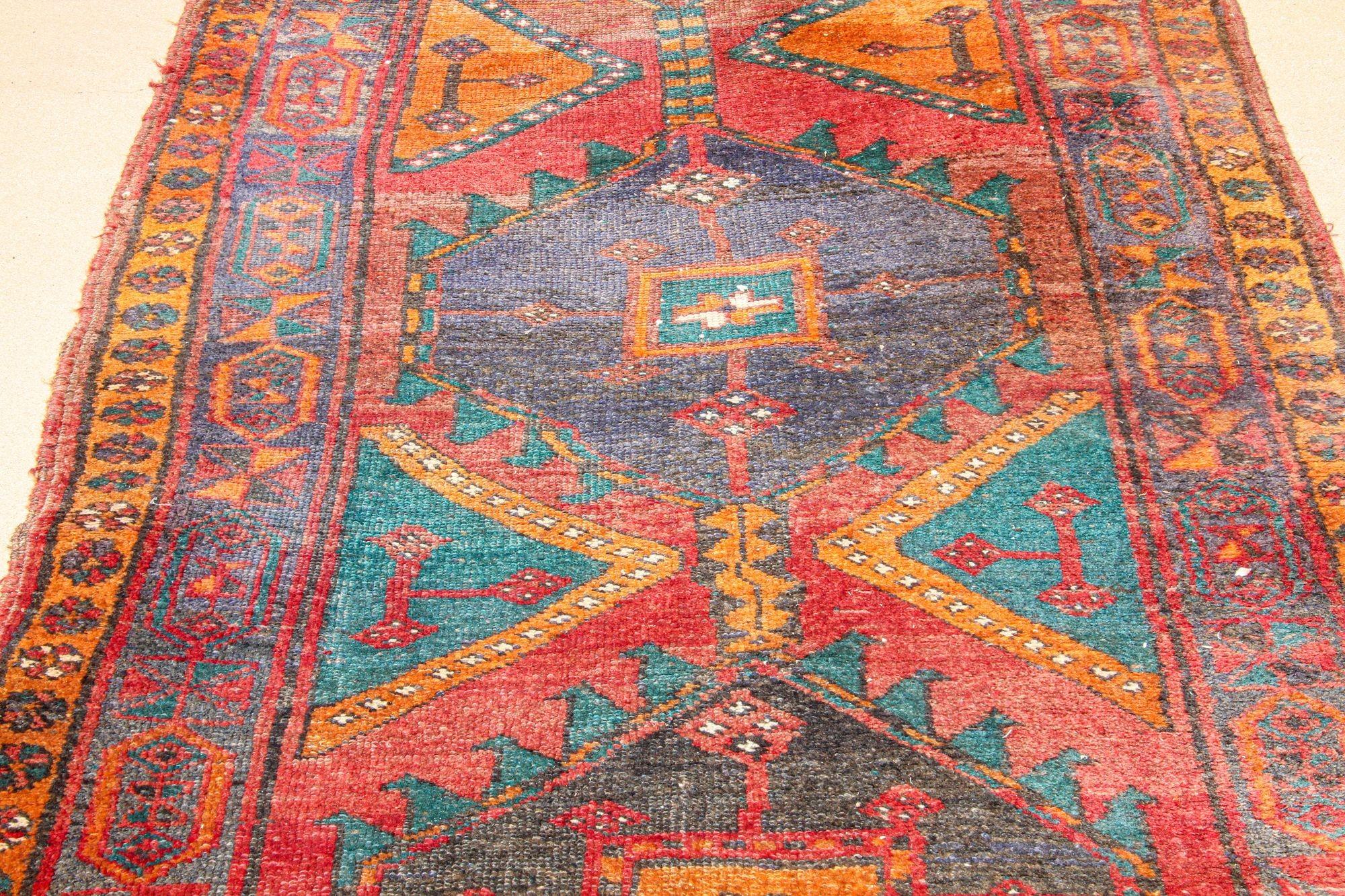 1950s Hand Knotted Vintage Carpet Rug Runner from Turkey For Sale 3