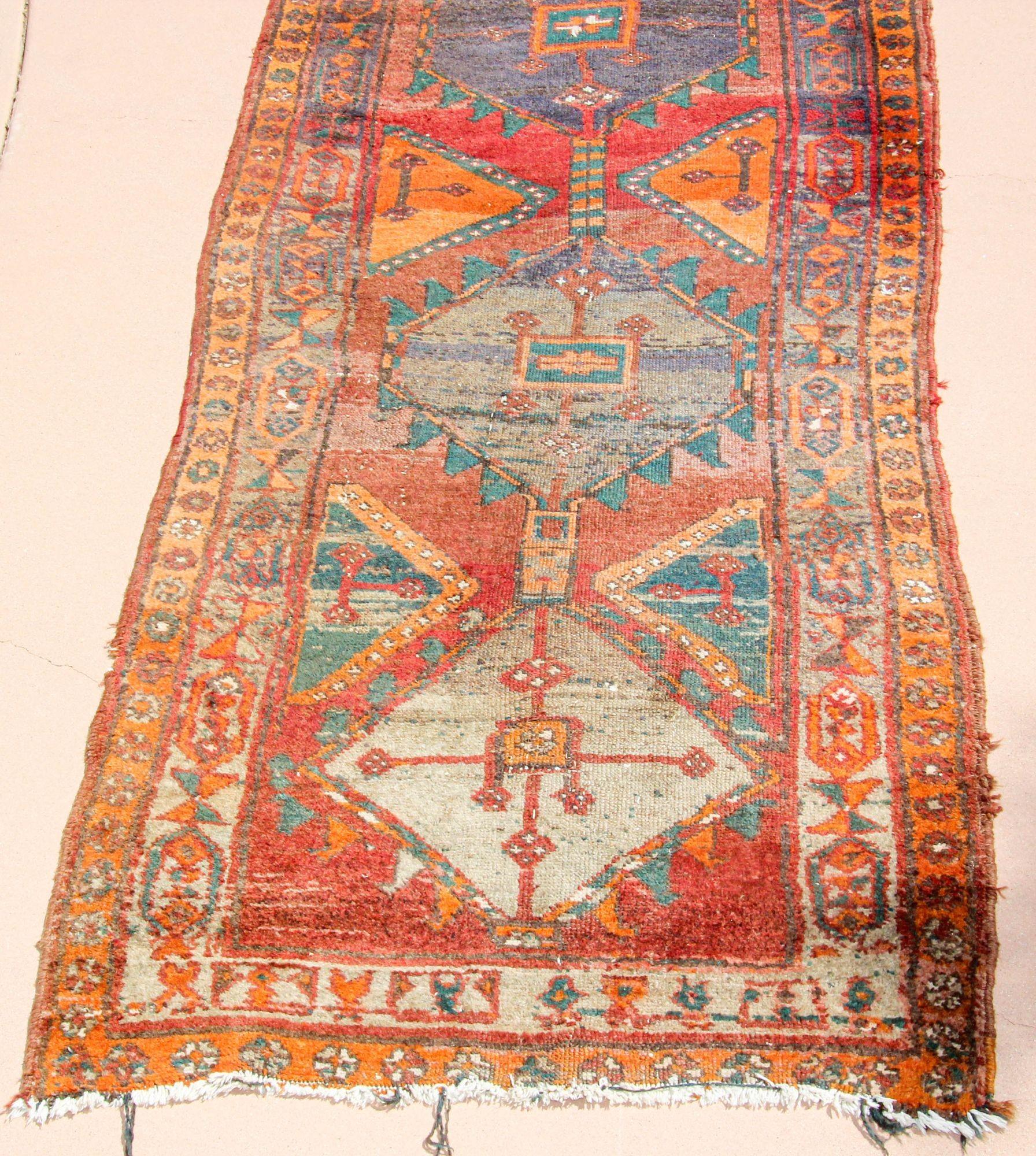 Folk Art 1950s Hand Knotted Vintage Carpet Rug Runner from Turkey For Sale