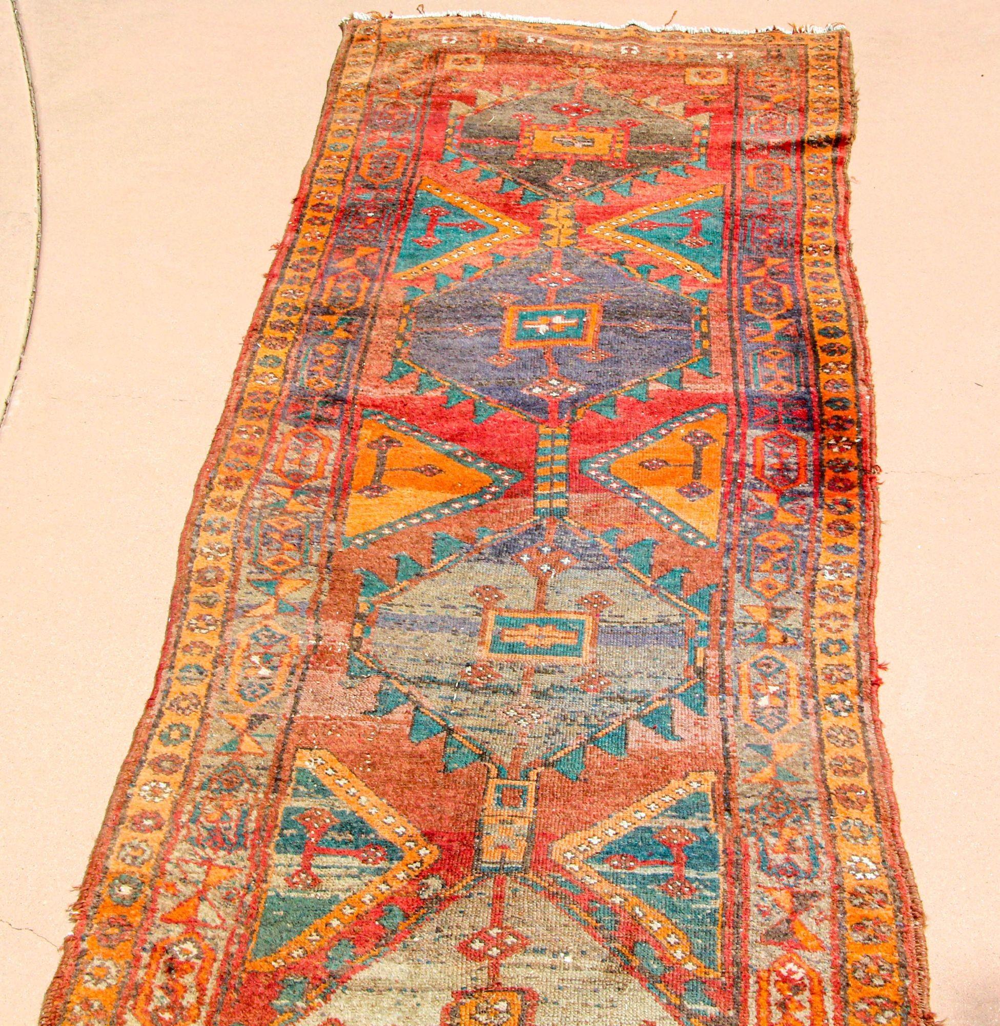 Turkish 1950s Hand Knotted Vintage Carpet Rug Runner from Turkey For Sale